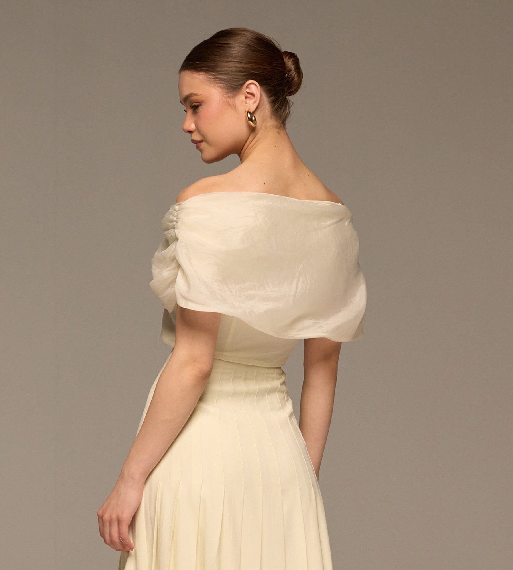 Ivory Off Shoulder Organza Blouse - shopaleena