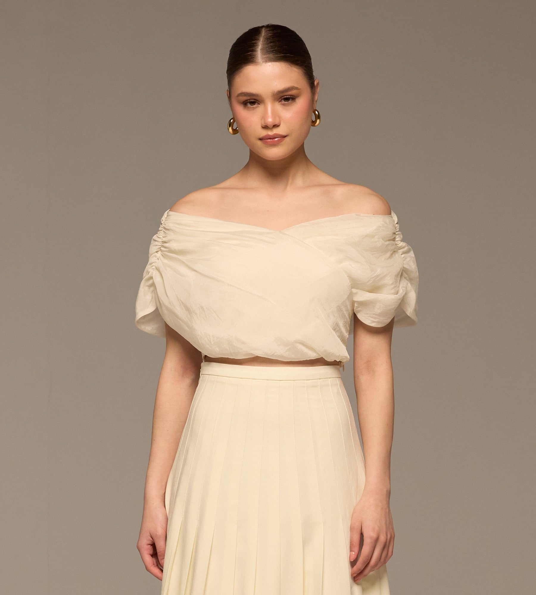 Ivory Off Shoulder Organza Blouse - shopaleena