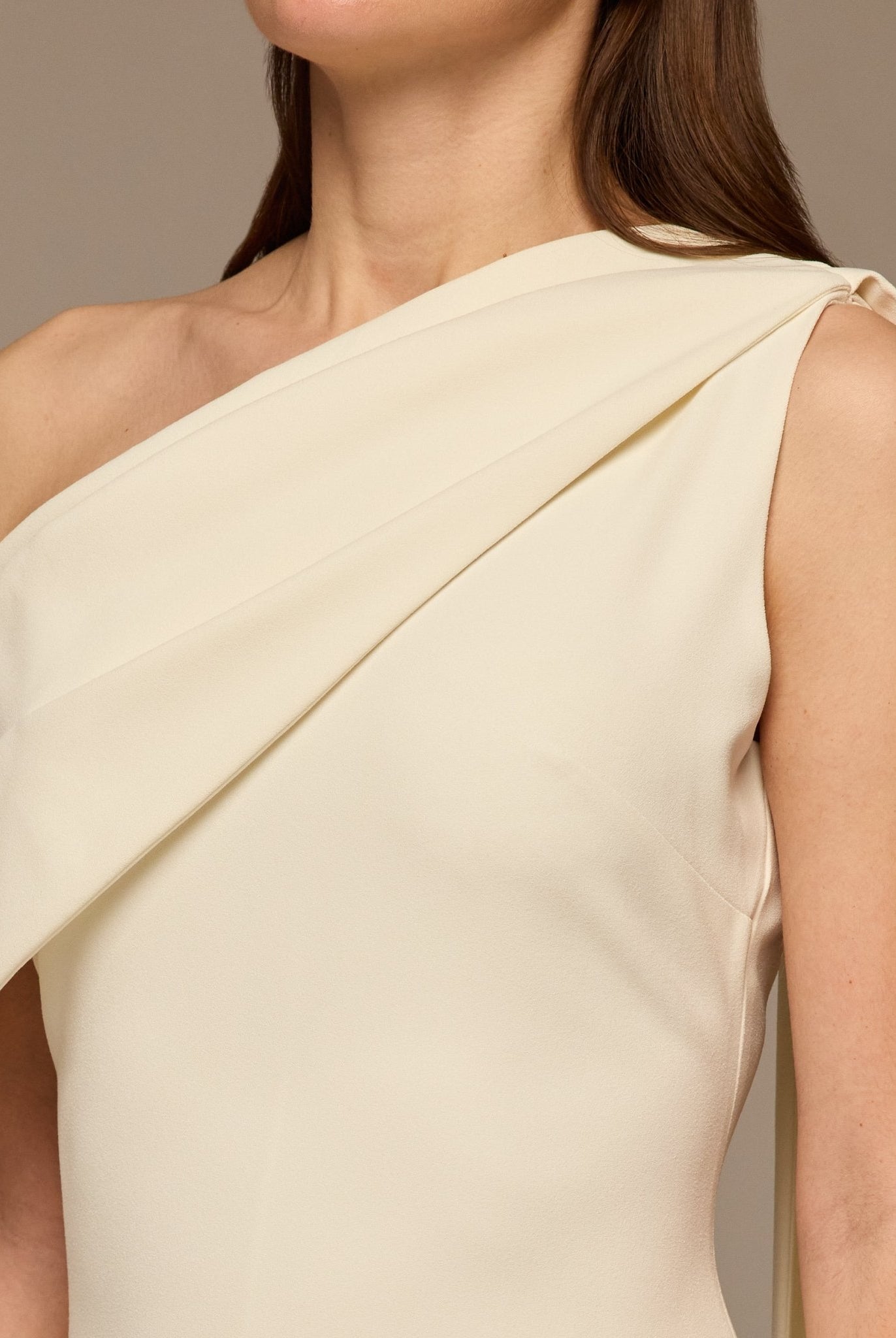 Ivory One - Shoulder Crepe and Satin Dress - shopaleena