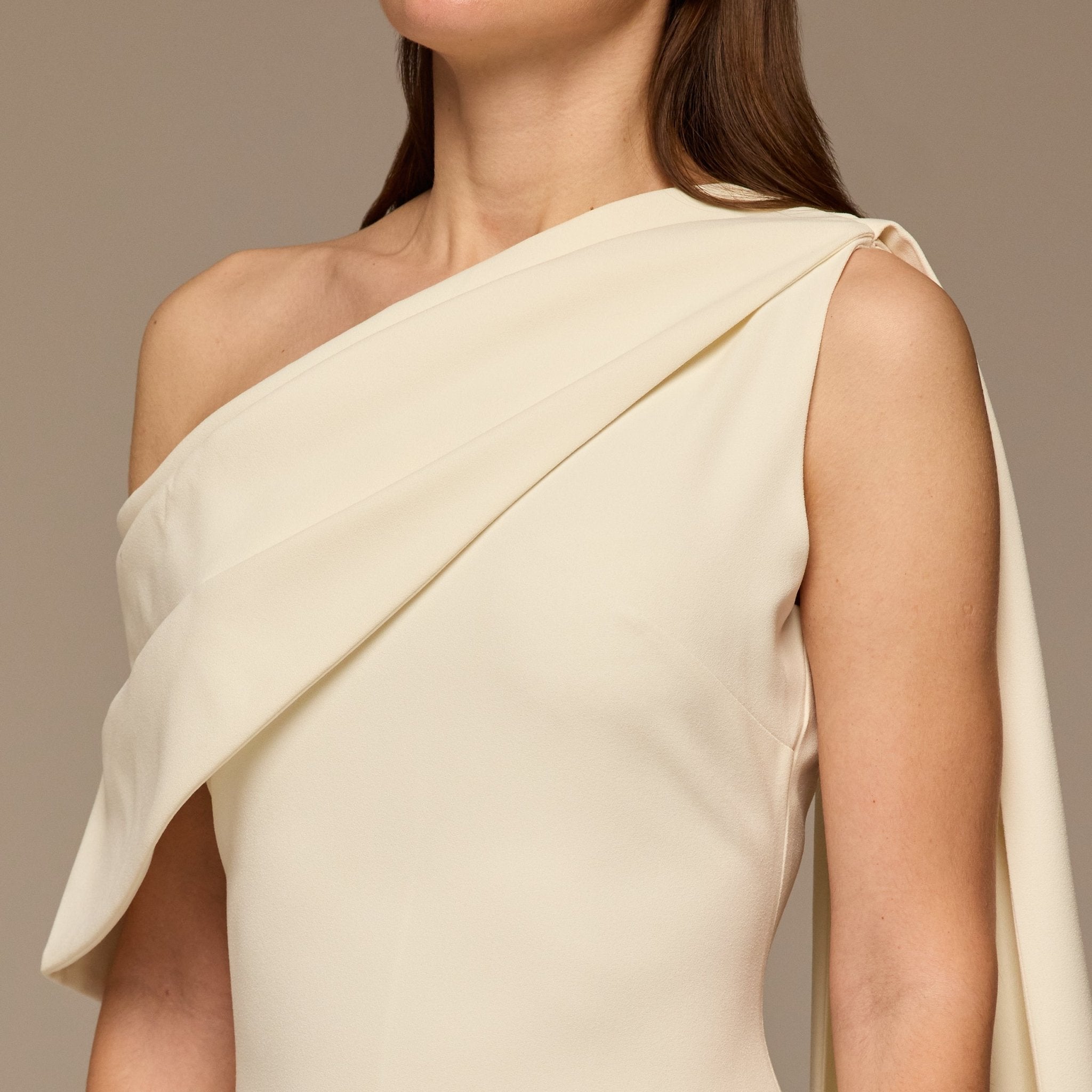 Ivory One - Shoulder Crepe and Satin Dress - shopaleena