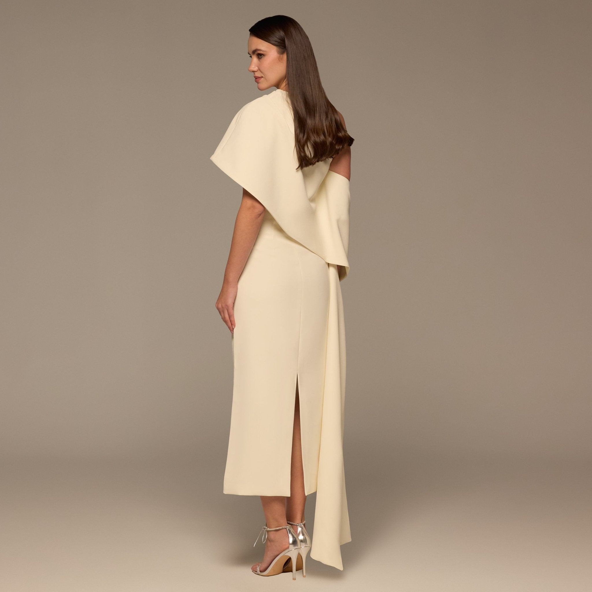 Ivory One Shoulder Draped Crepe Dress - shopaleena