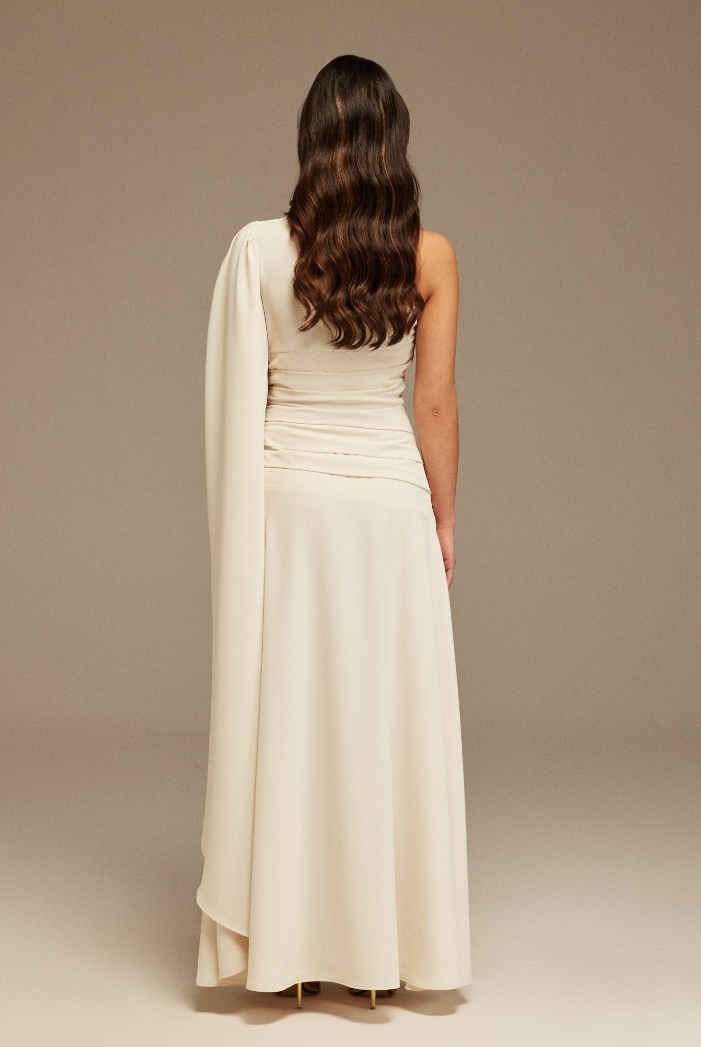 Ivory One Shoulder Sleeveless Crepe Dress - shopaleena