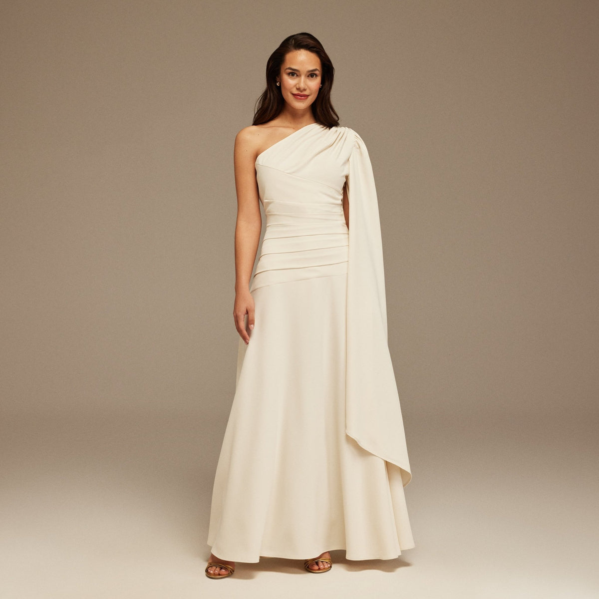 Ivory One Shoulder Sleeveless Crepe Dress – shopaleena