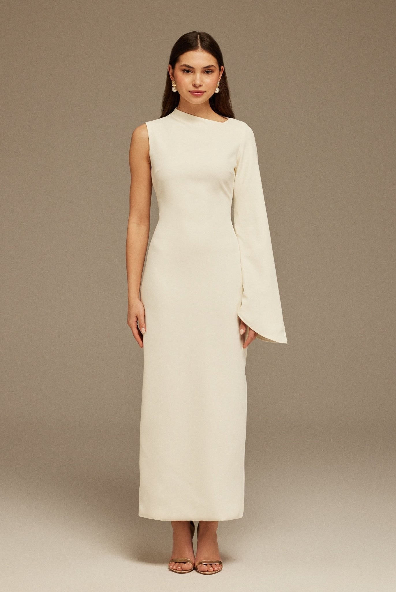 Ivory One Sleeve Maxi Dress - shopaleena