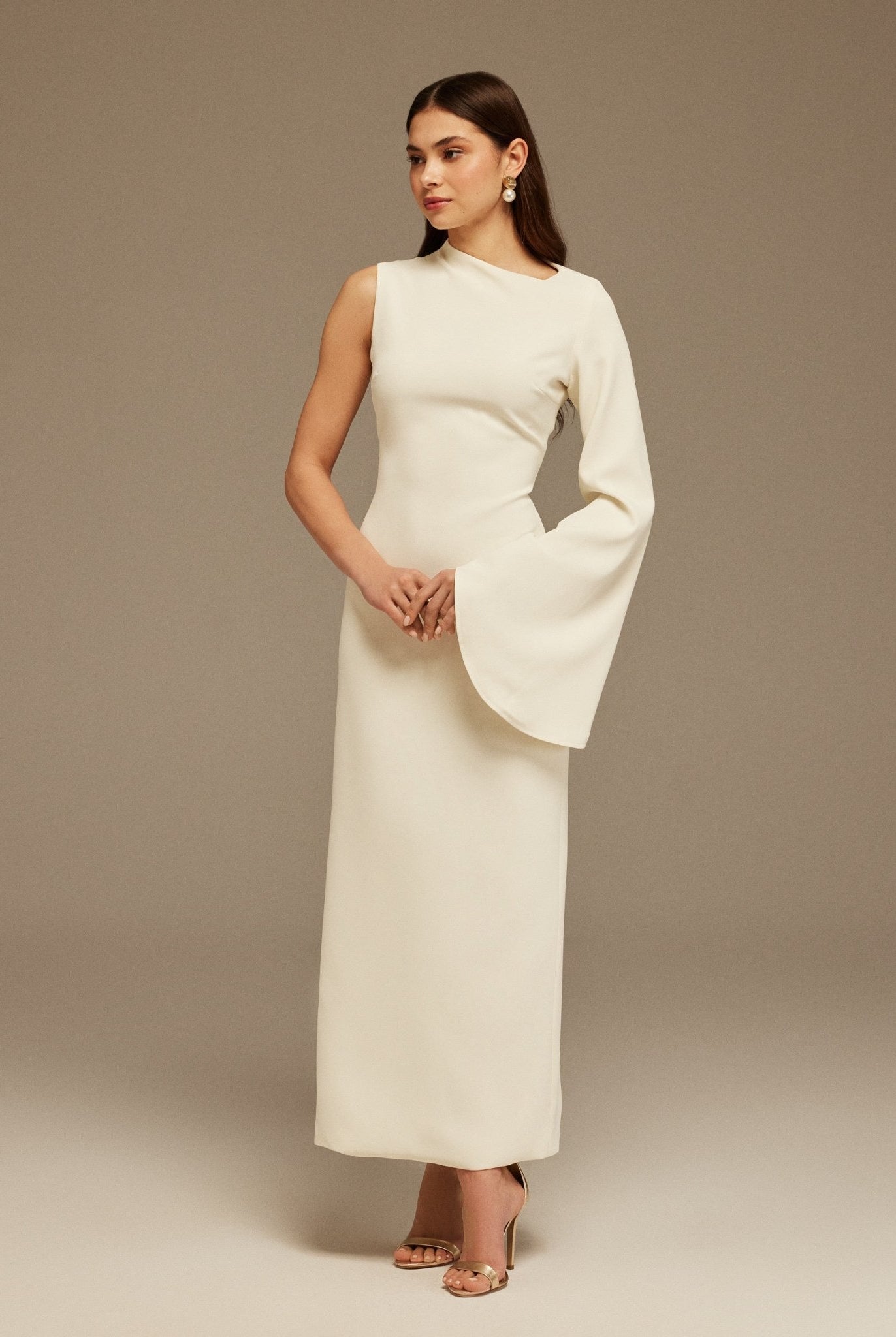 Ivory One Sleeve Maxi Dress - shopaleena