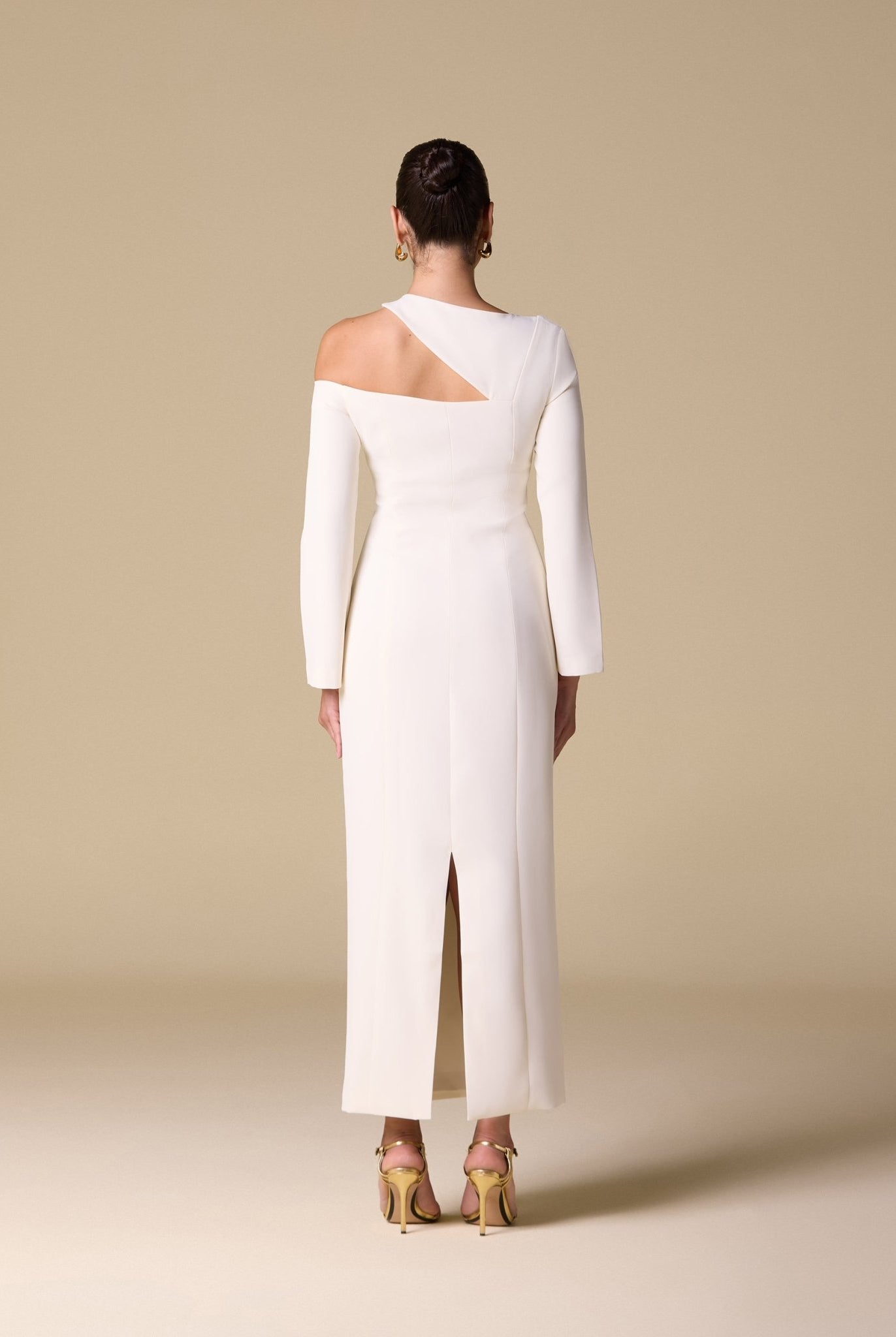 Ivory Open Shoulder Maxi Dress - shopaleena