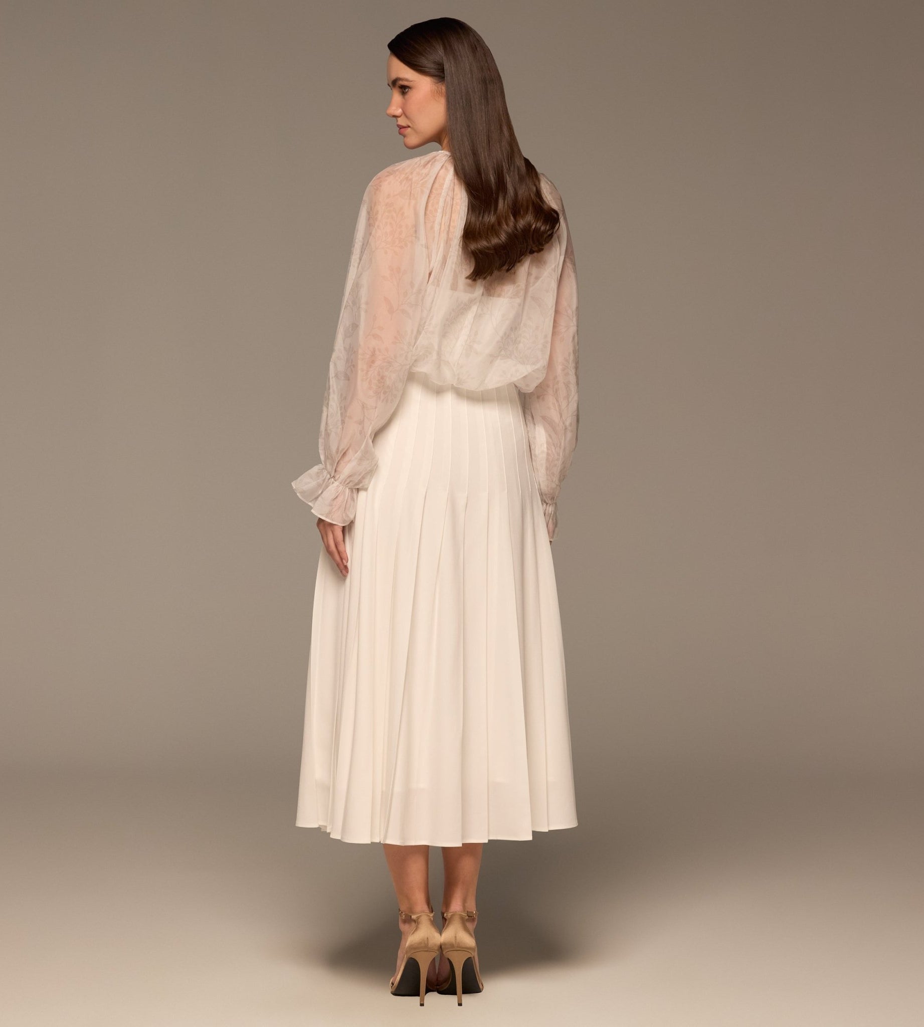 Ivory Pleated A Line Midi Skirt - shopaleena