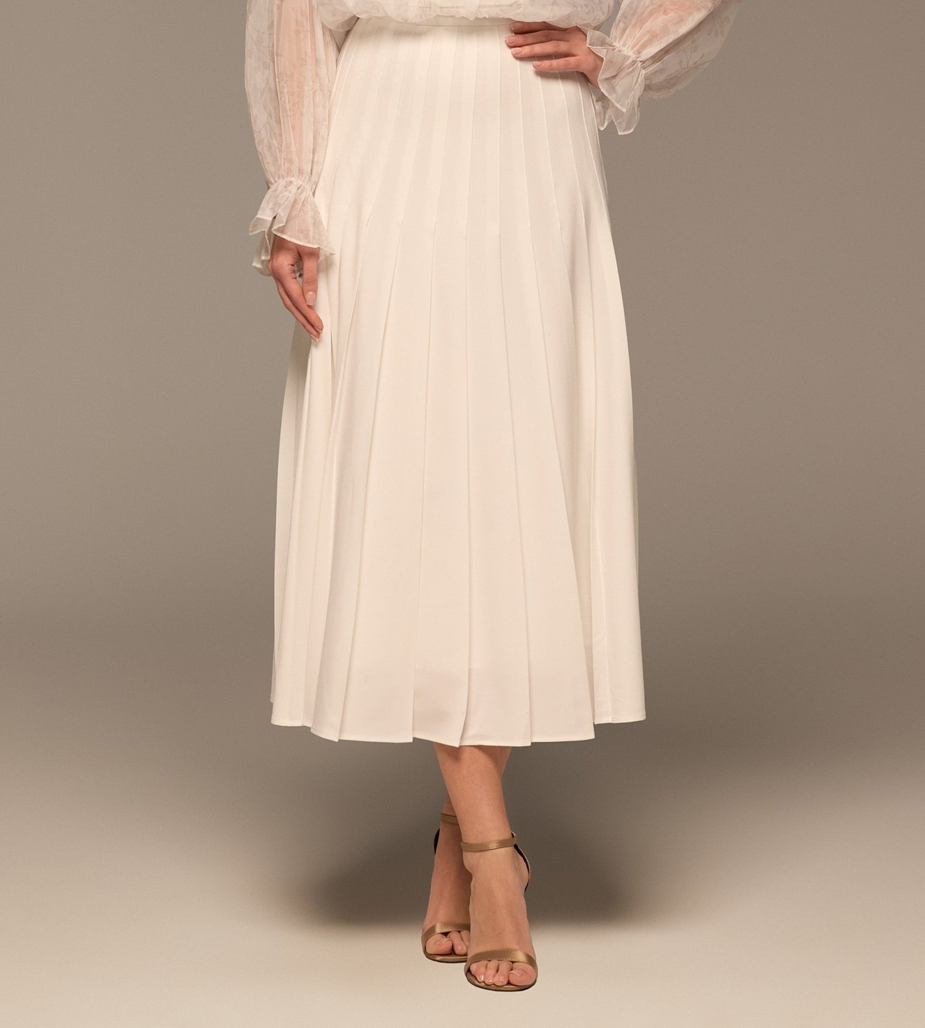 Ivory Pleated A Line Midi Skirt - shopaleena