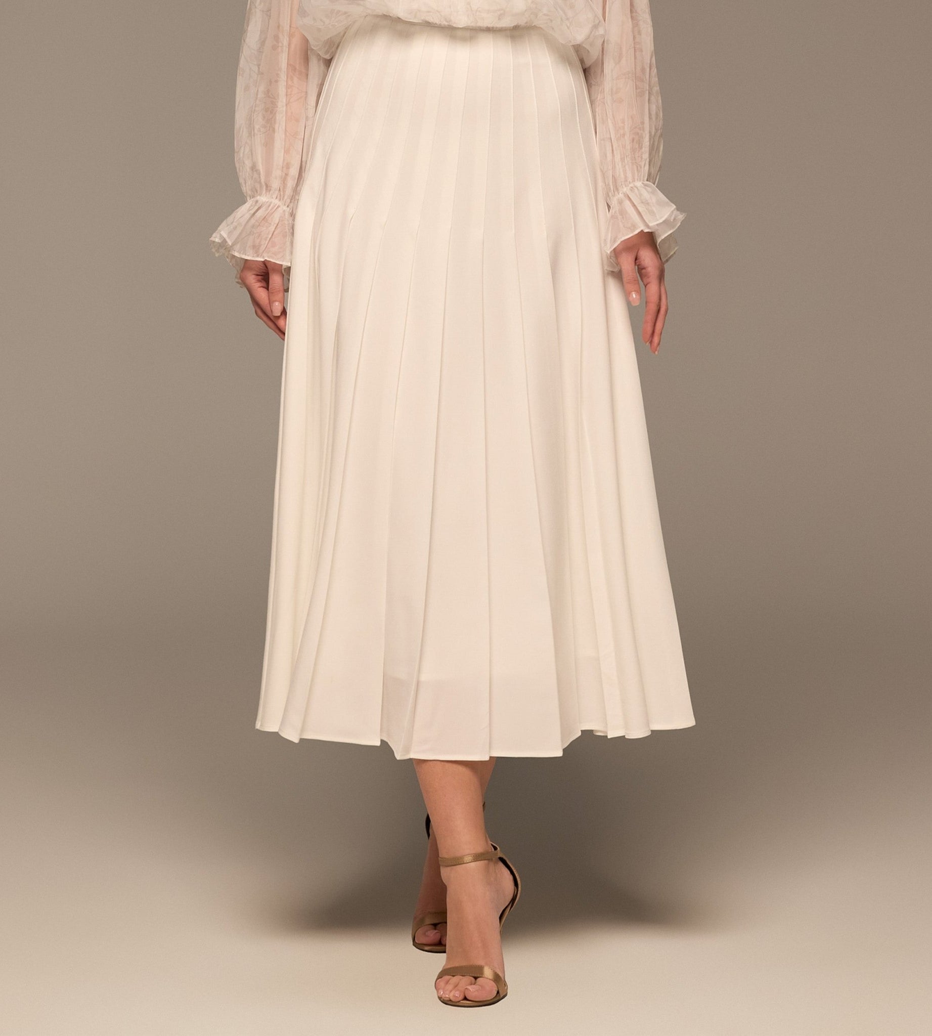 Ivory Pleated A Line Midi Skirt - shopaleena