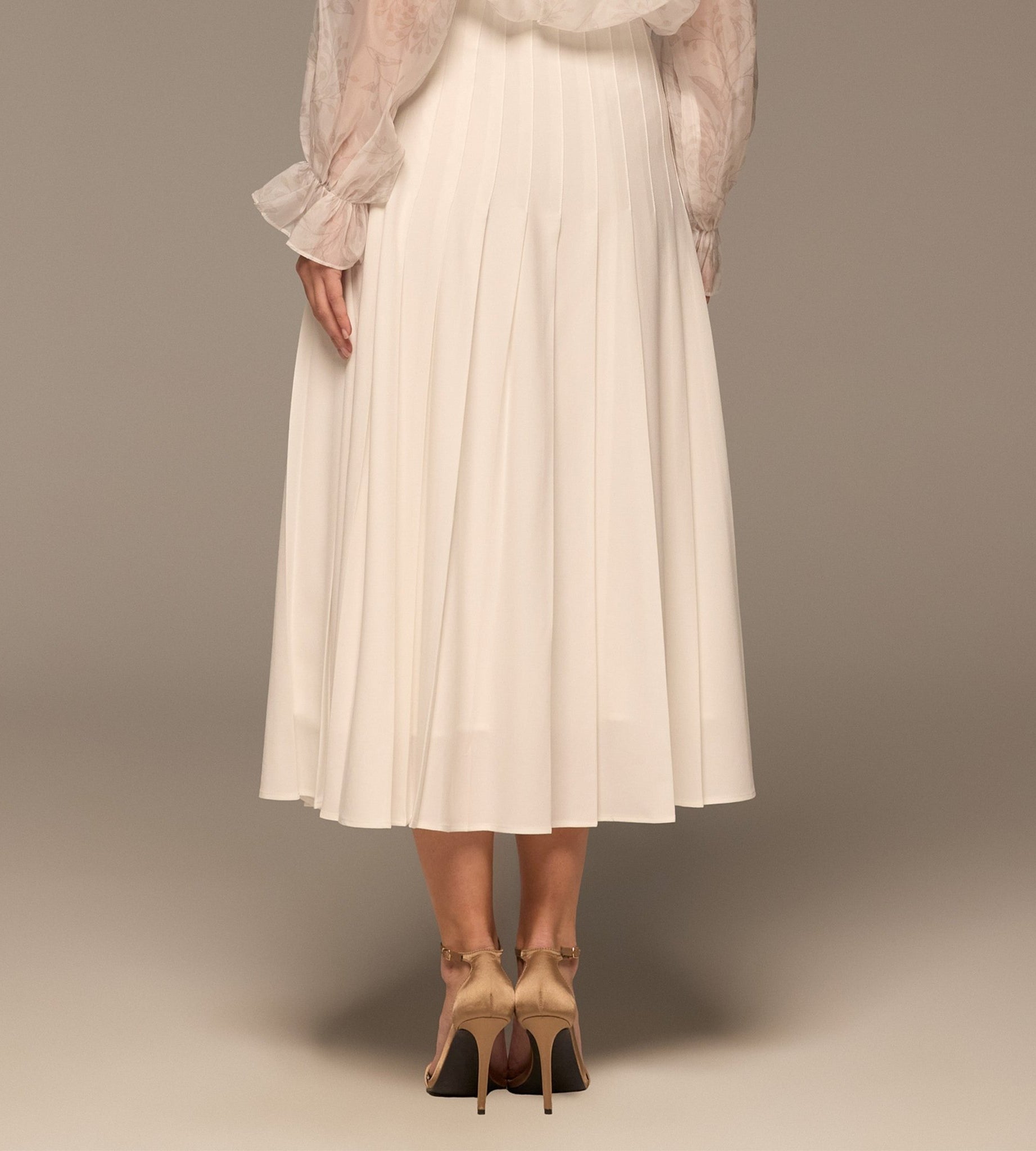 Ivory Pleated A Line Midi Skirt - shopaleena