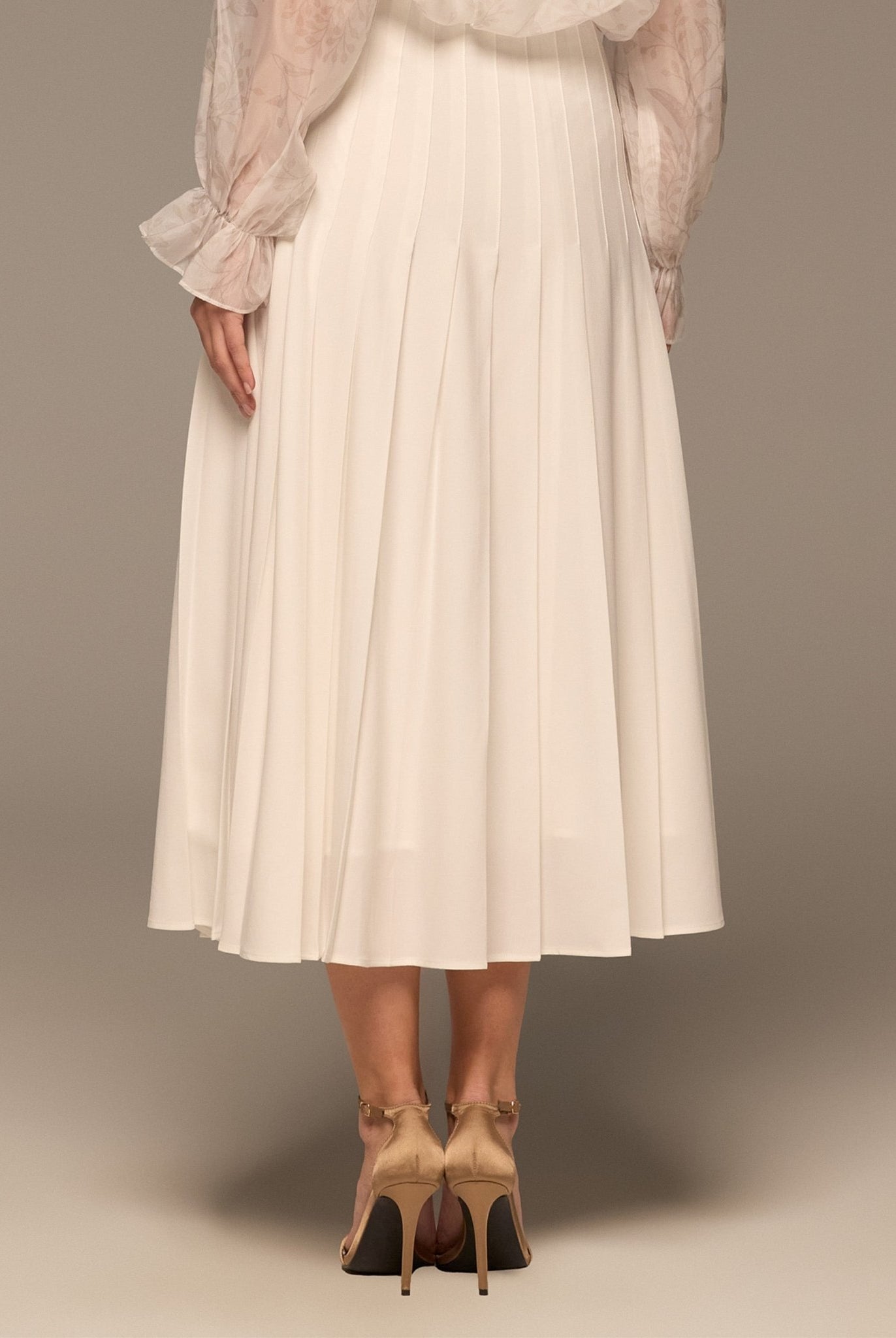 Ivory Pleated A Line Midi Skirt - shopaleena