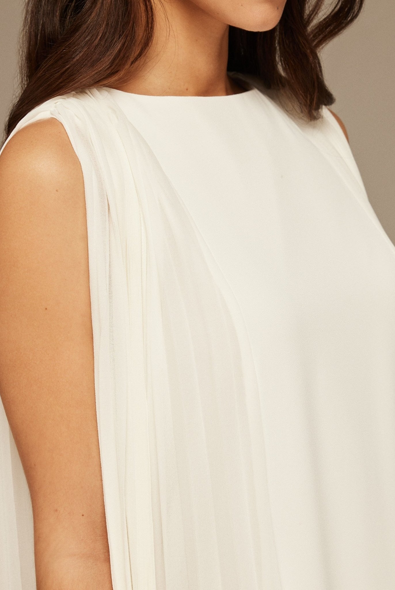 Ivory Pleated cape Sleeveless Crepe dress - shopaleena