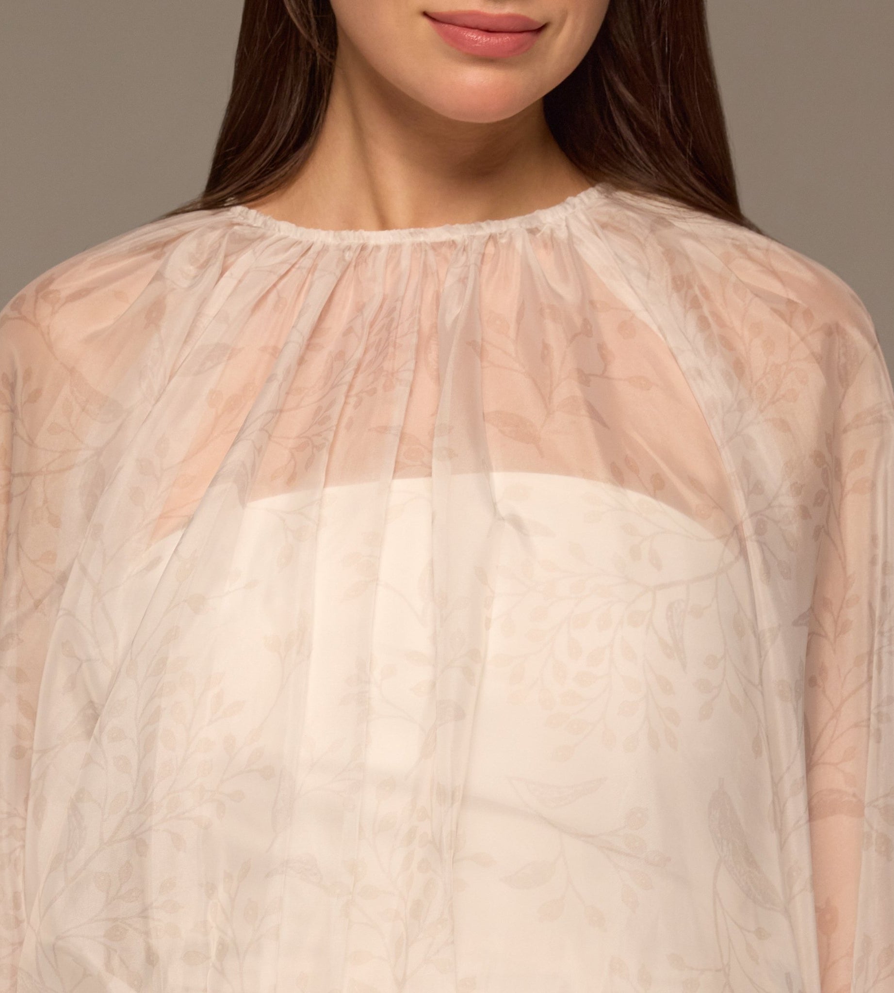 Ivory Printed Puff - Sleeve Organza Blouse - shopaleena