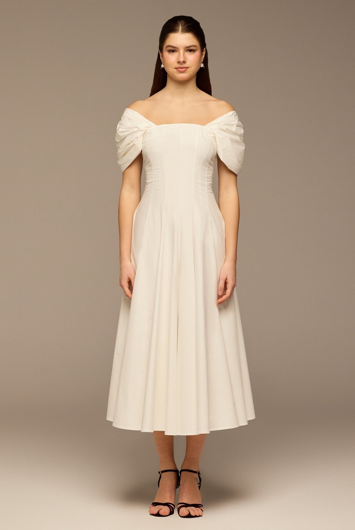 Ivory Puff Sleeve Cotton Maxi Dress - shopaleena