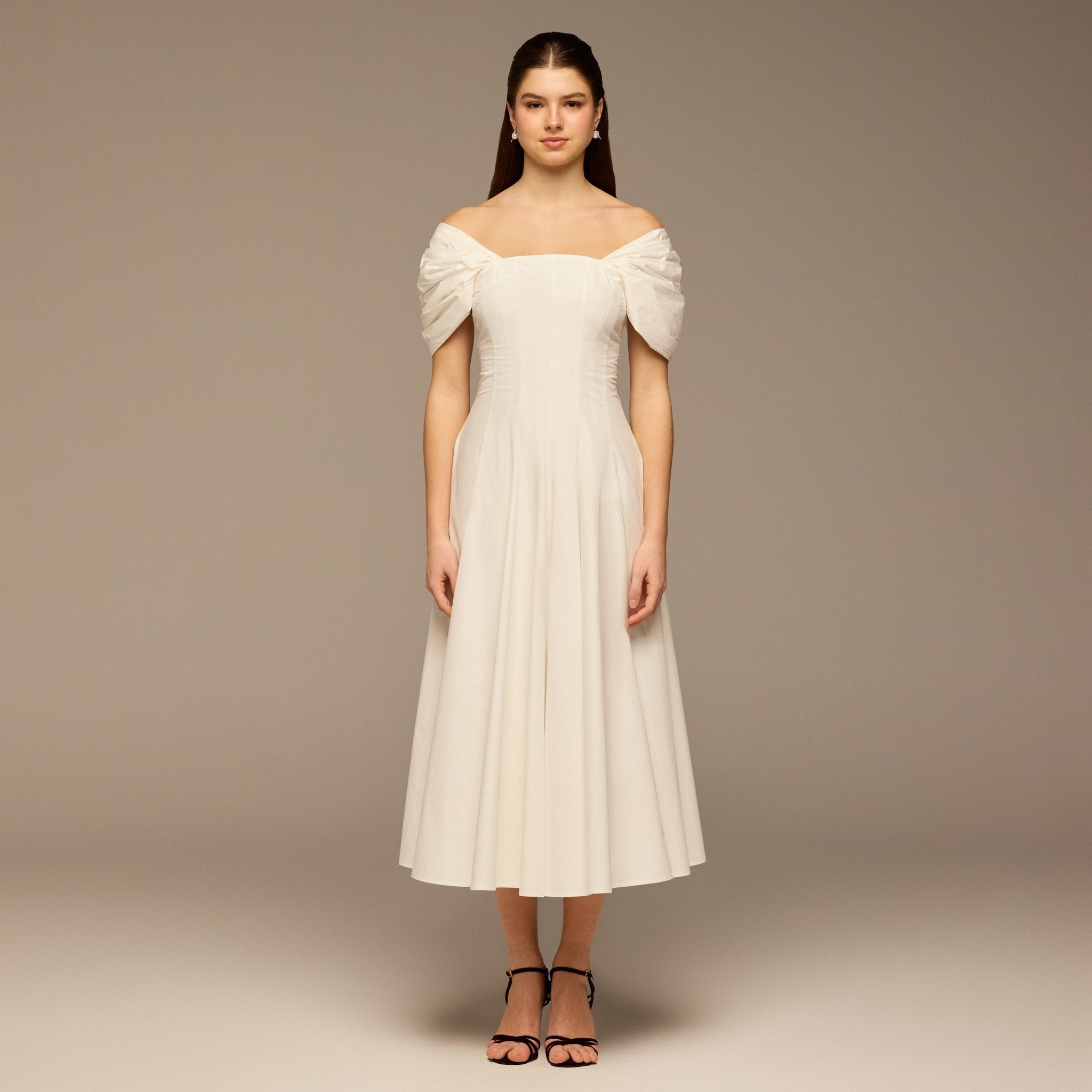 Ivory Puff Sleeve Cotton Maxi Dress - shopaleena