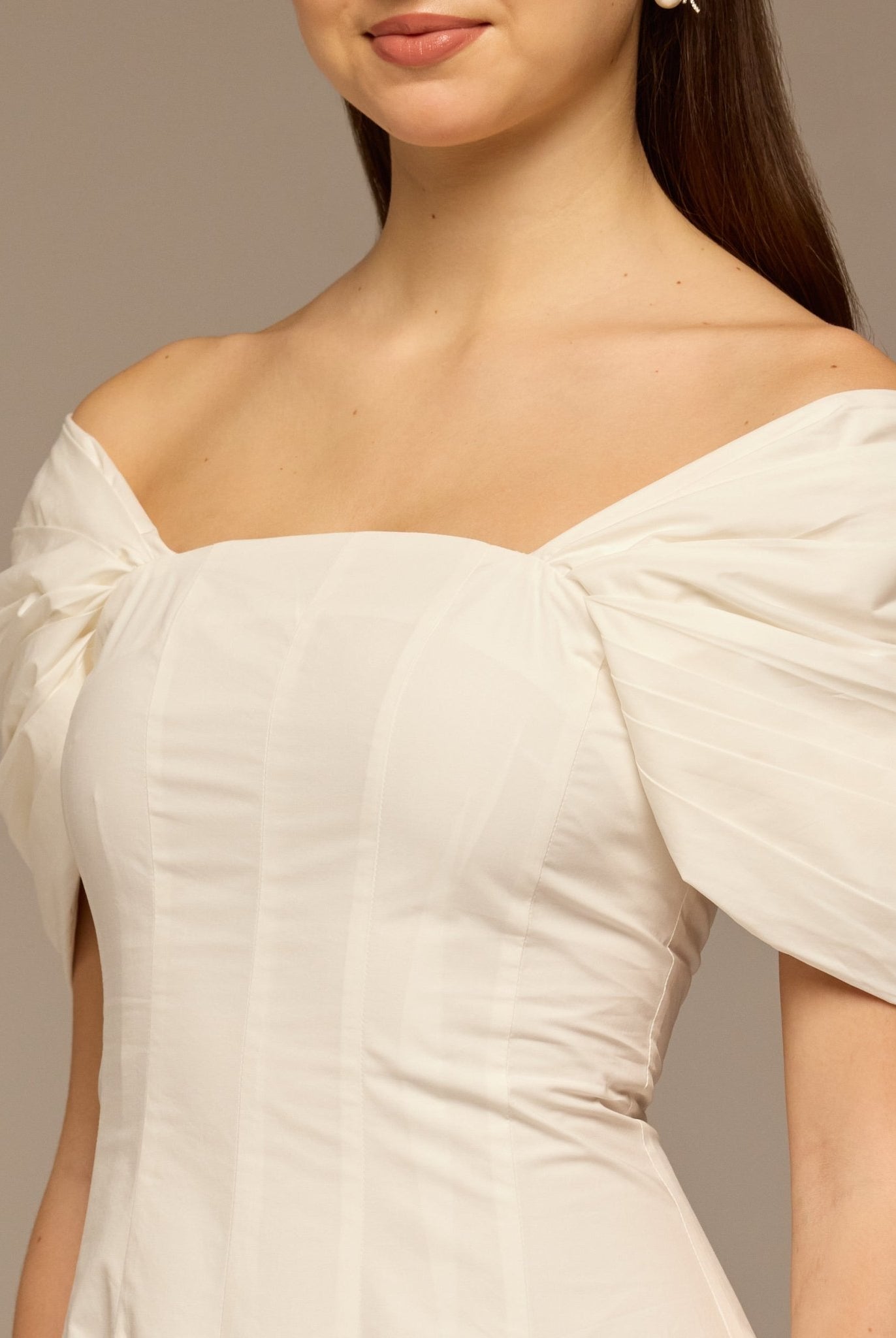 Ivory Puff Sleeve Cotton Maxi Dress - shopaleena