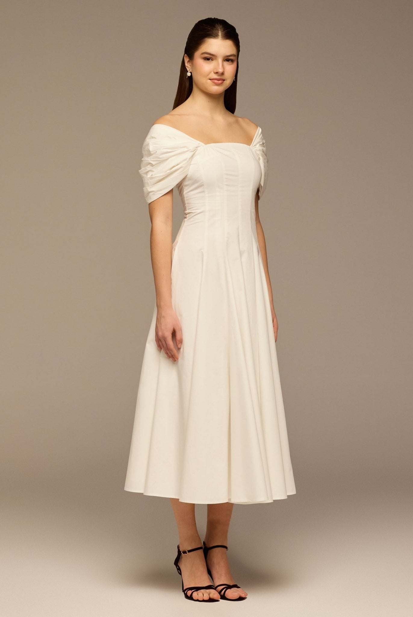 Ivory Puff Sleeve Cotton Maxi Dress - shopaleena