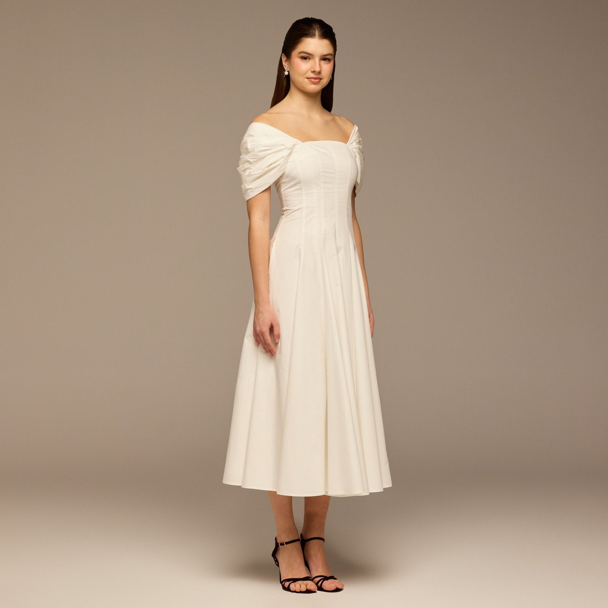 Ivory Puff Sleeve Cotton Maxi Dress - shopaleena