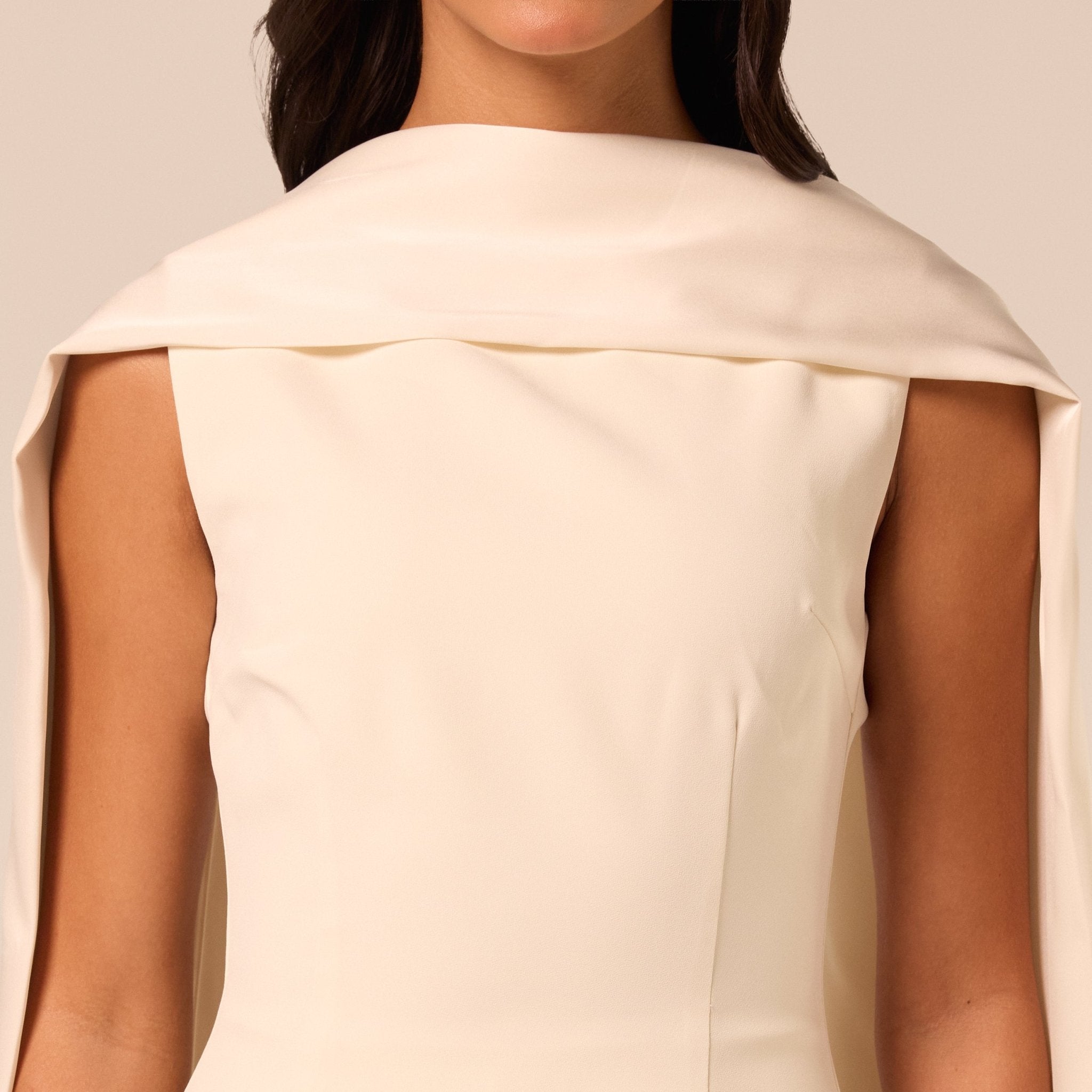 Ivory Satin & Crepe Maxi Dress with Back Scarf - shopaleena