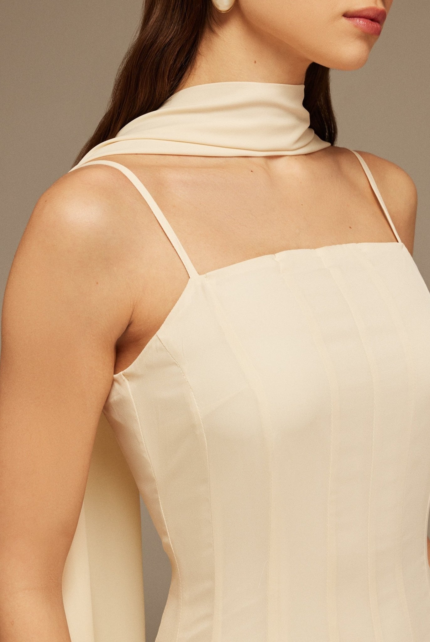 Ivory Short Sleeve Heart Neckline Long Dress - shopaleena