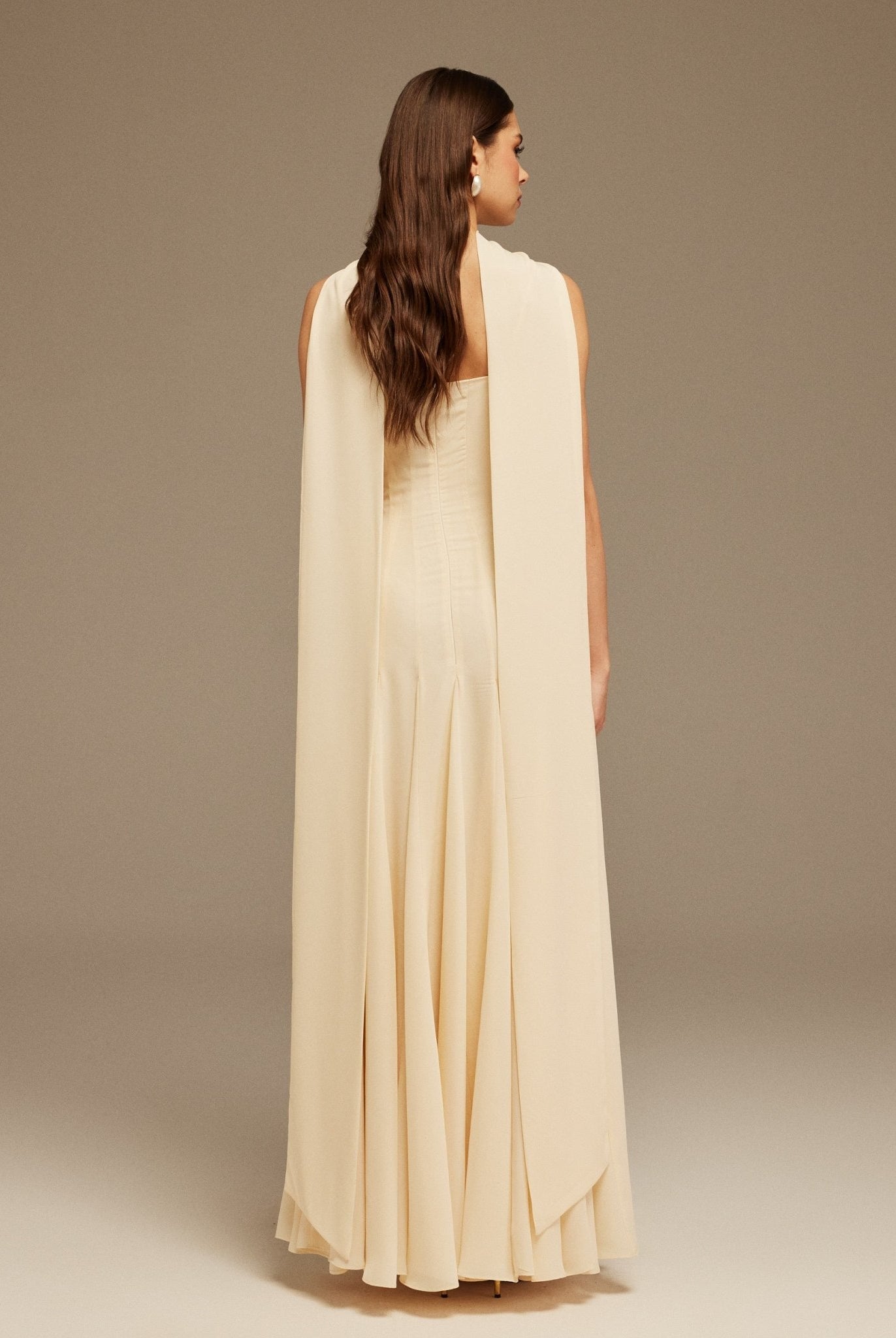 Ivory Short Sleeve Heart Neckline Long Dress - shopaleena