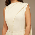 Ivory Sleeveless Satin Maxi Dress With Scarf - shopaleena