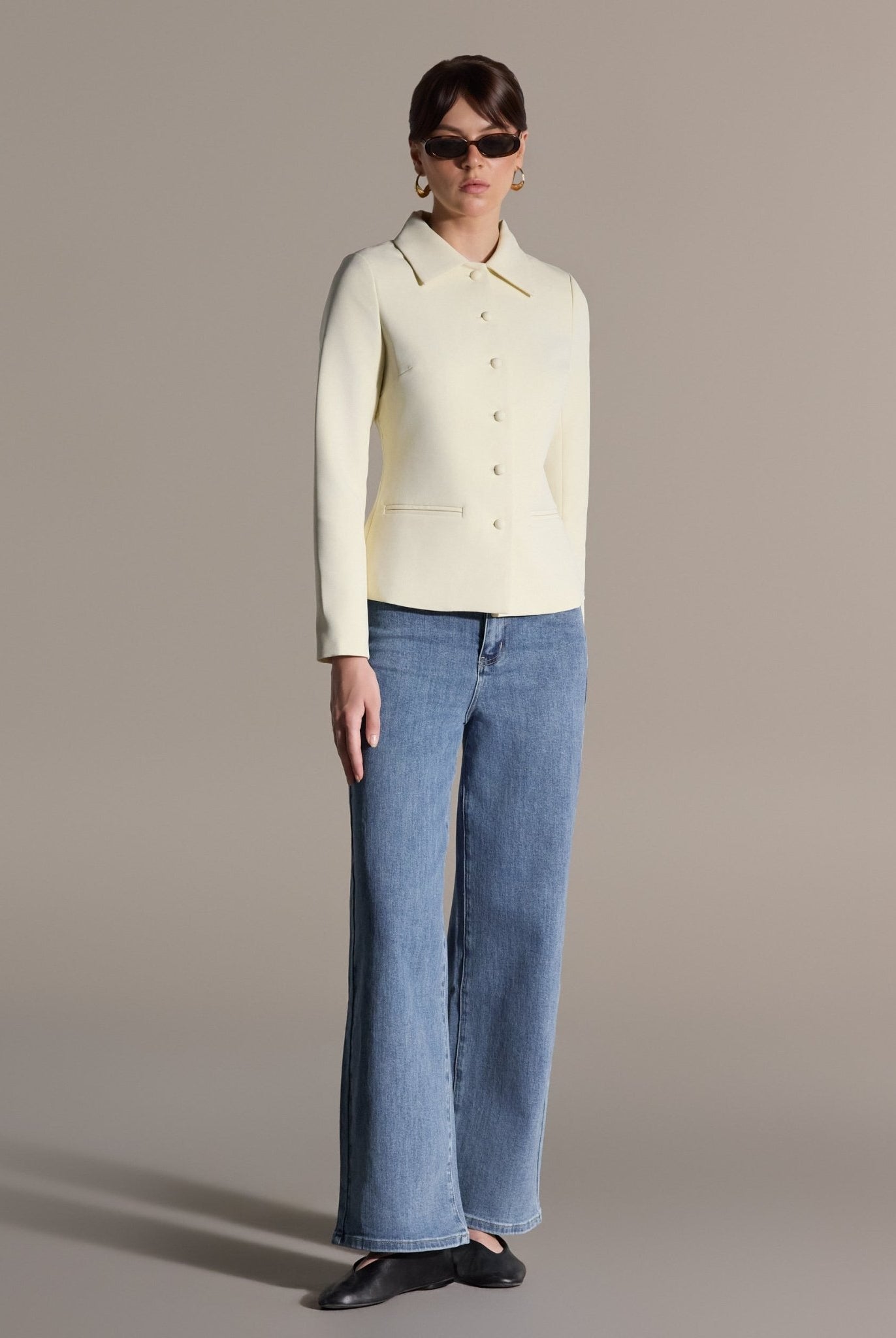 Ivory Twill Fitted Jacket - shopaleena