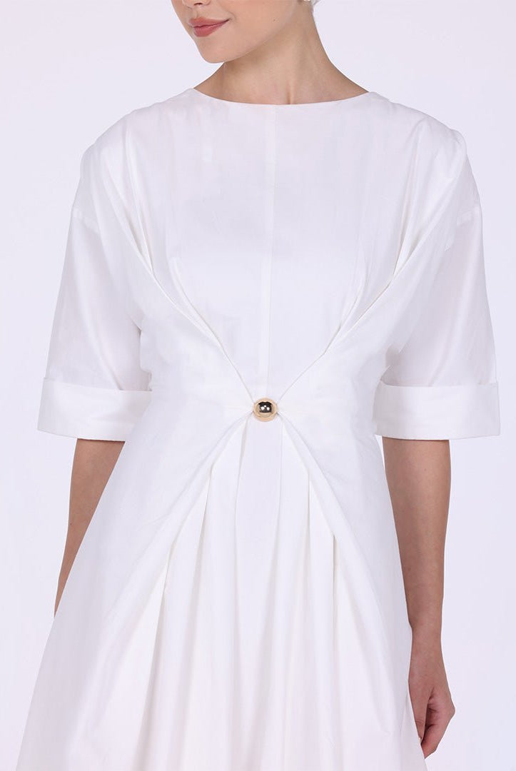Ivory Twisted Front Cotton Poplin Midi Dress - shopaleena