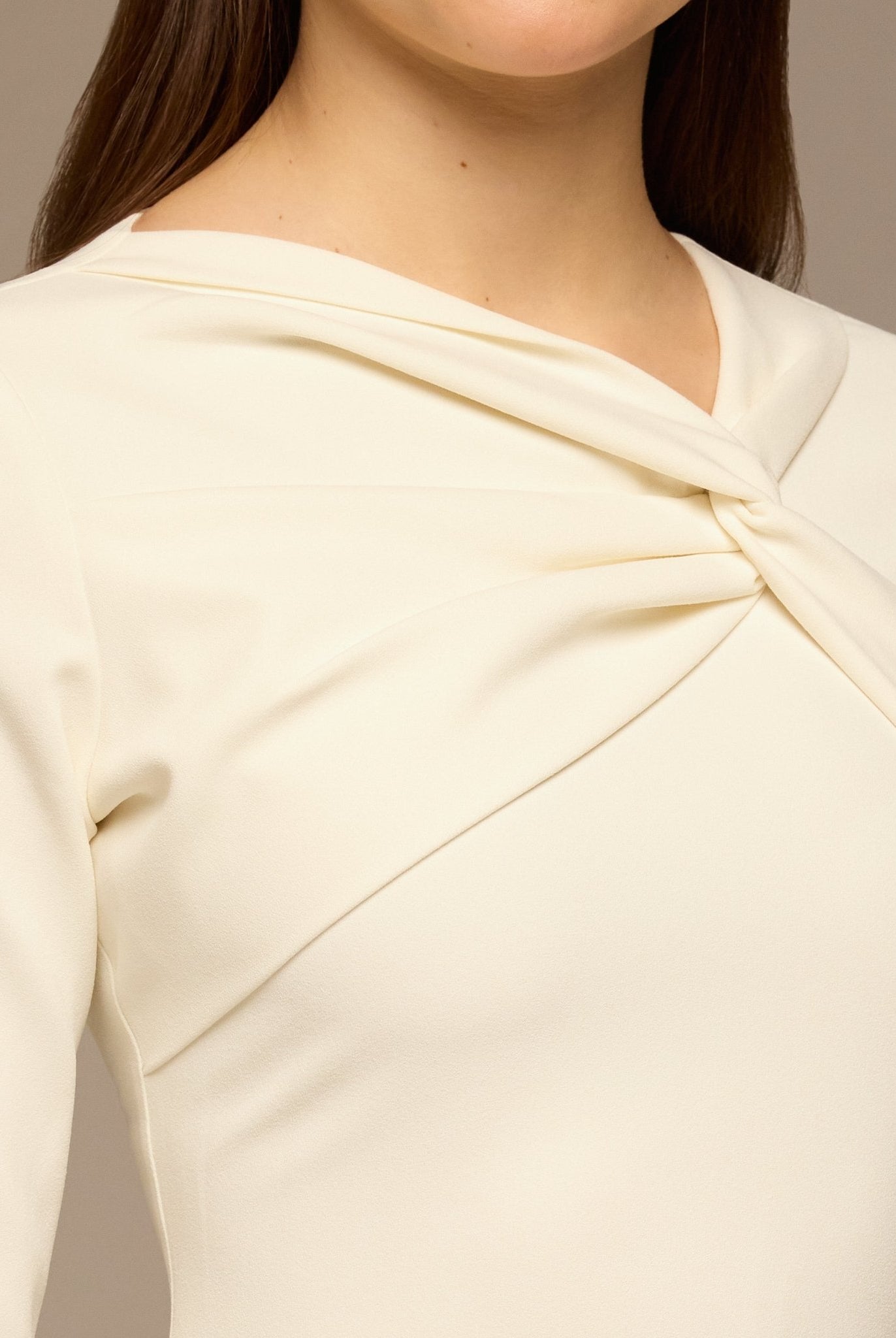 Ivory Twisted Neck Crepe Maxi Dress - shopaleena