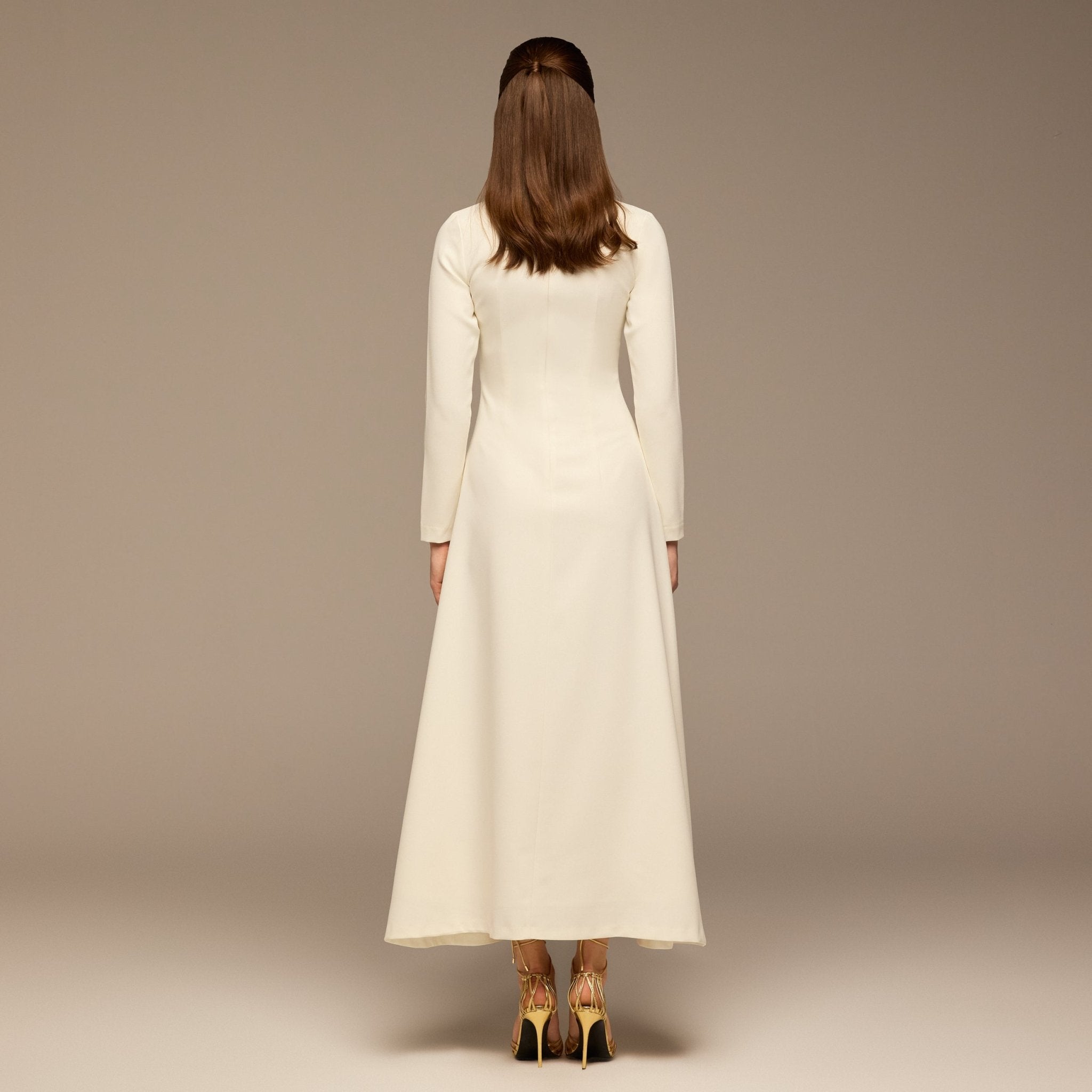 Ivory Twisted Neck Crepe Maxi Dress - shopaleena