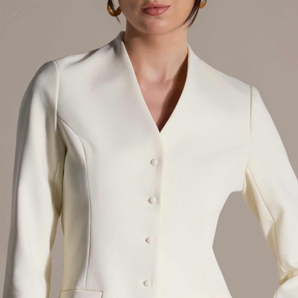 Ivory V-Neck Peplum Blazer - shopaleena