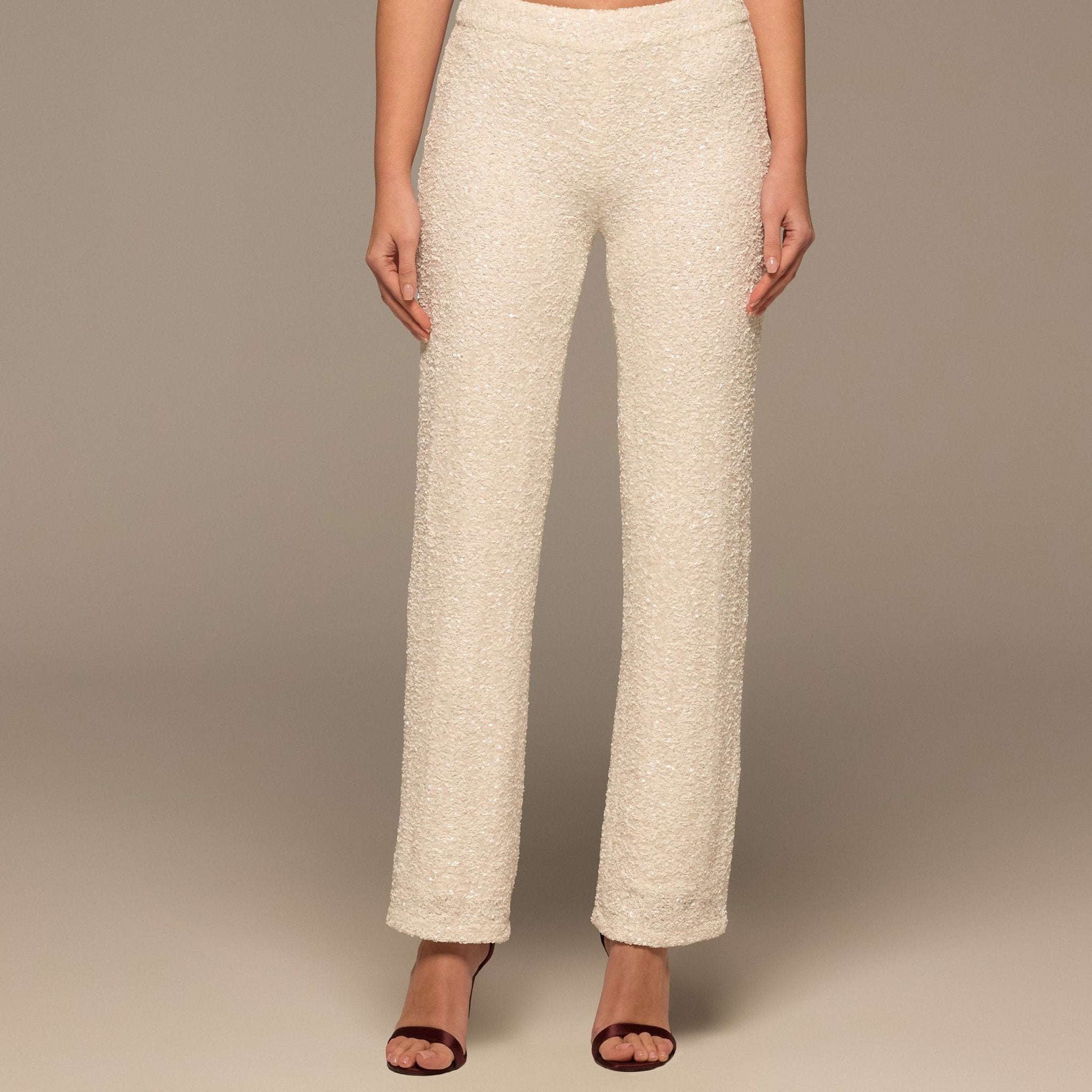 Ivory Wide Leg Sequin Pants - shopaleena