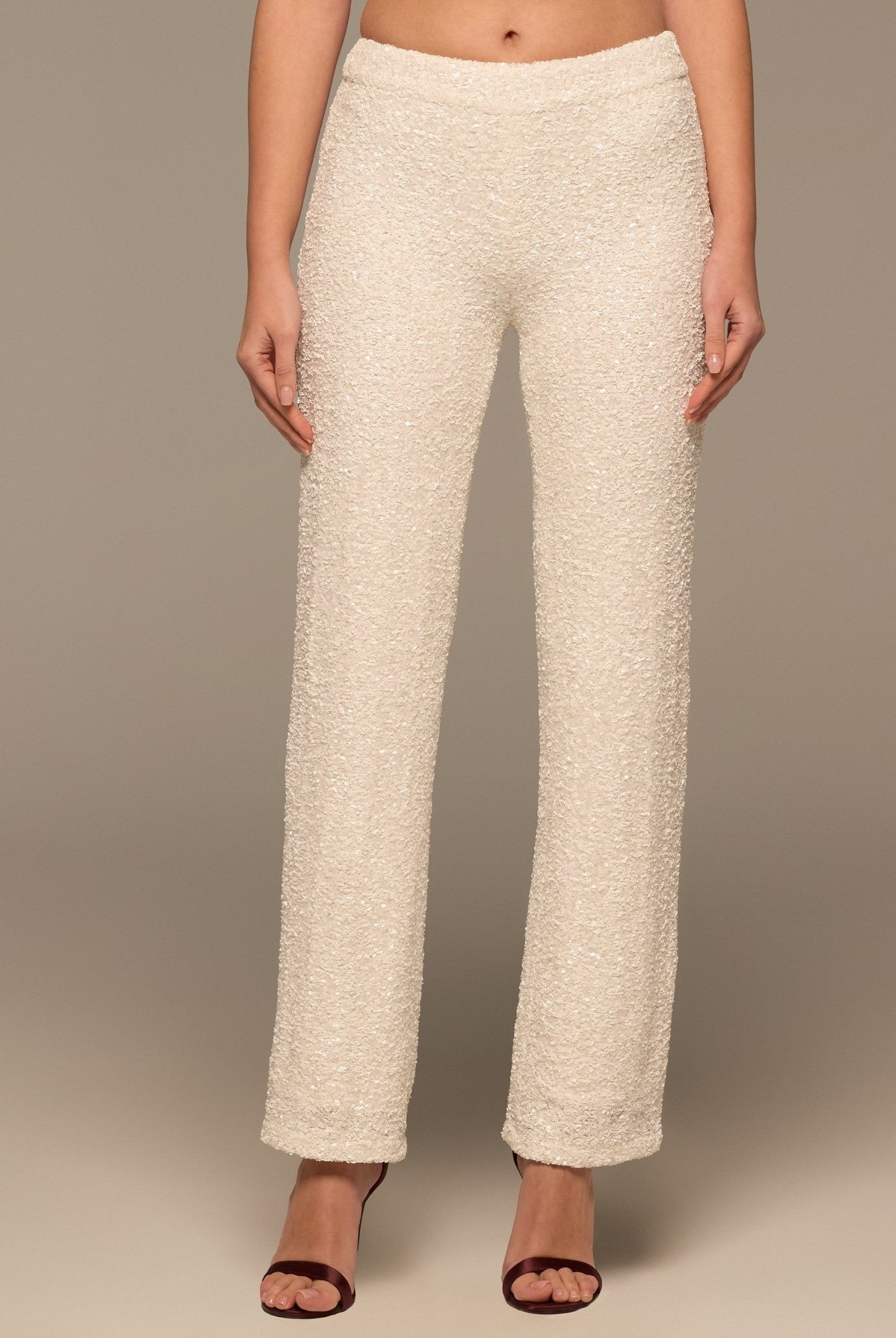 Ivory Wide Leg Sequin Pants - shopaleena