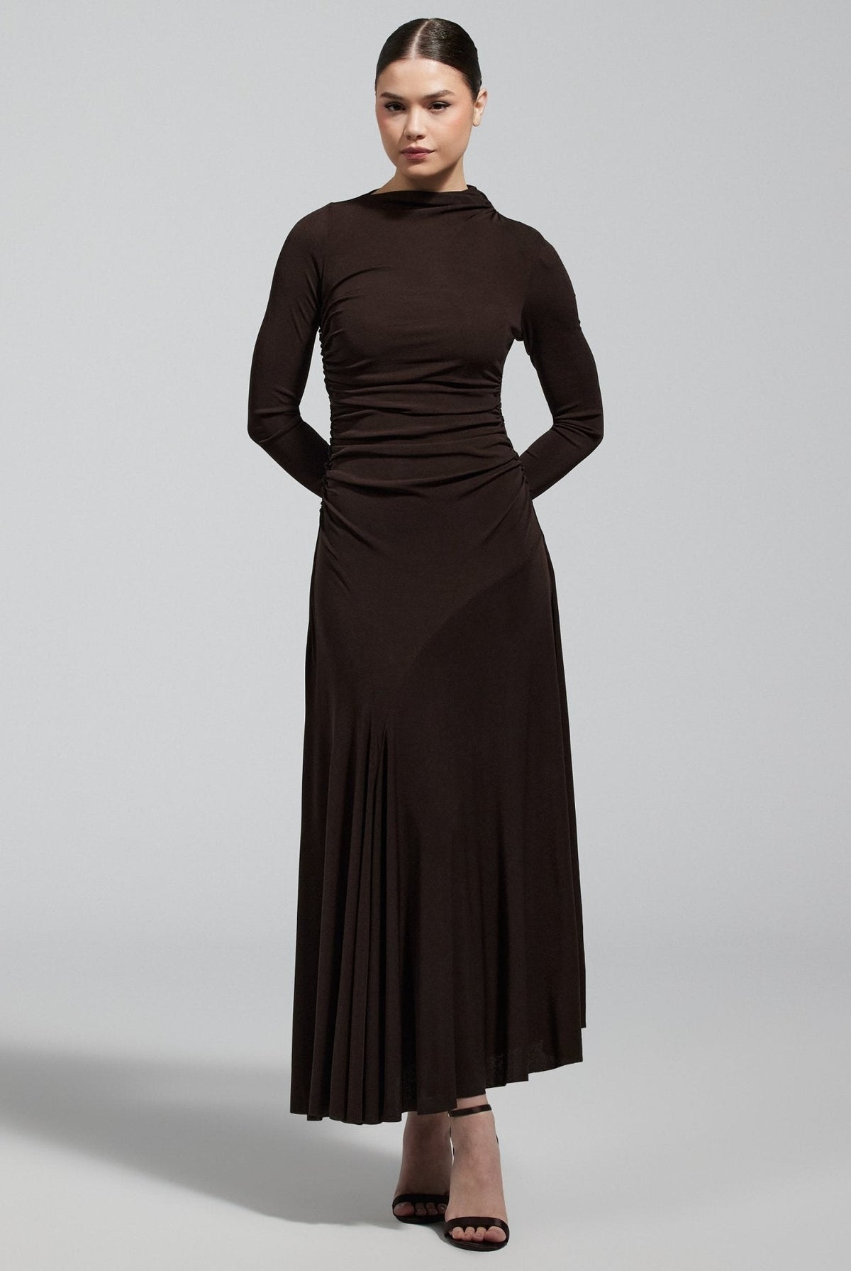 Jersey Asymmetric Neck Midi Dress - shopaleena