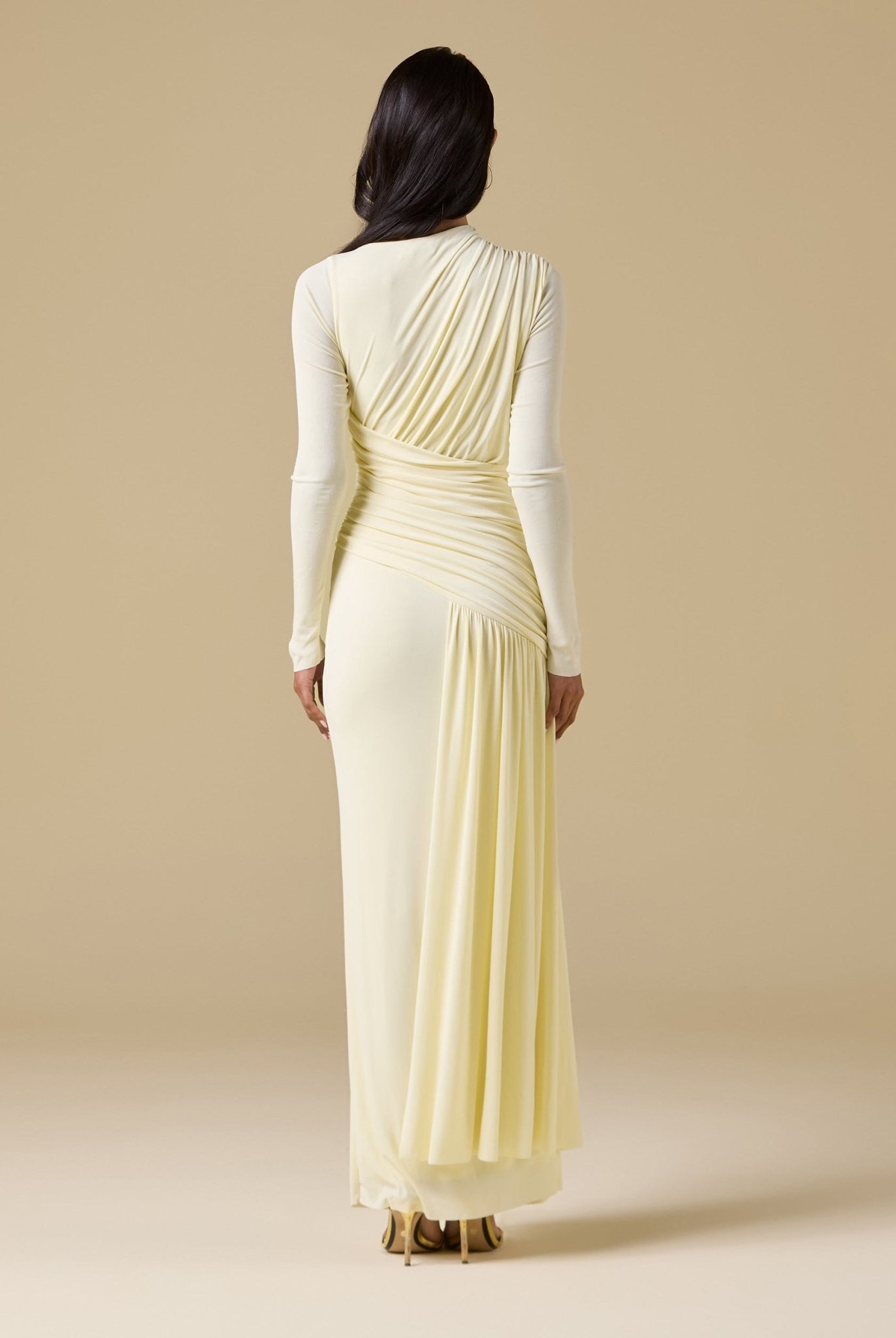 Jersey Draped Long Sleeve Maxi Dress - shopaleena