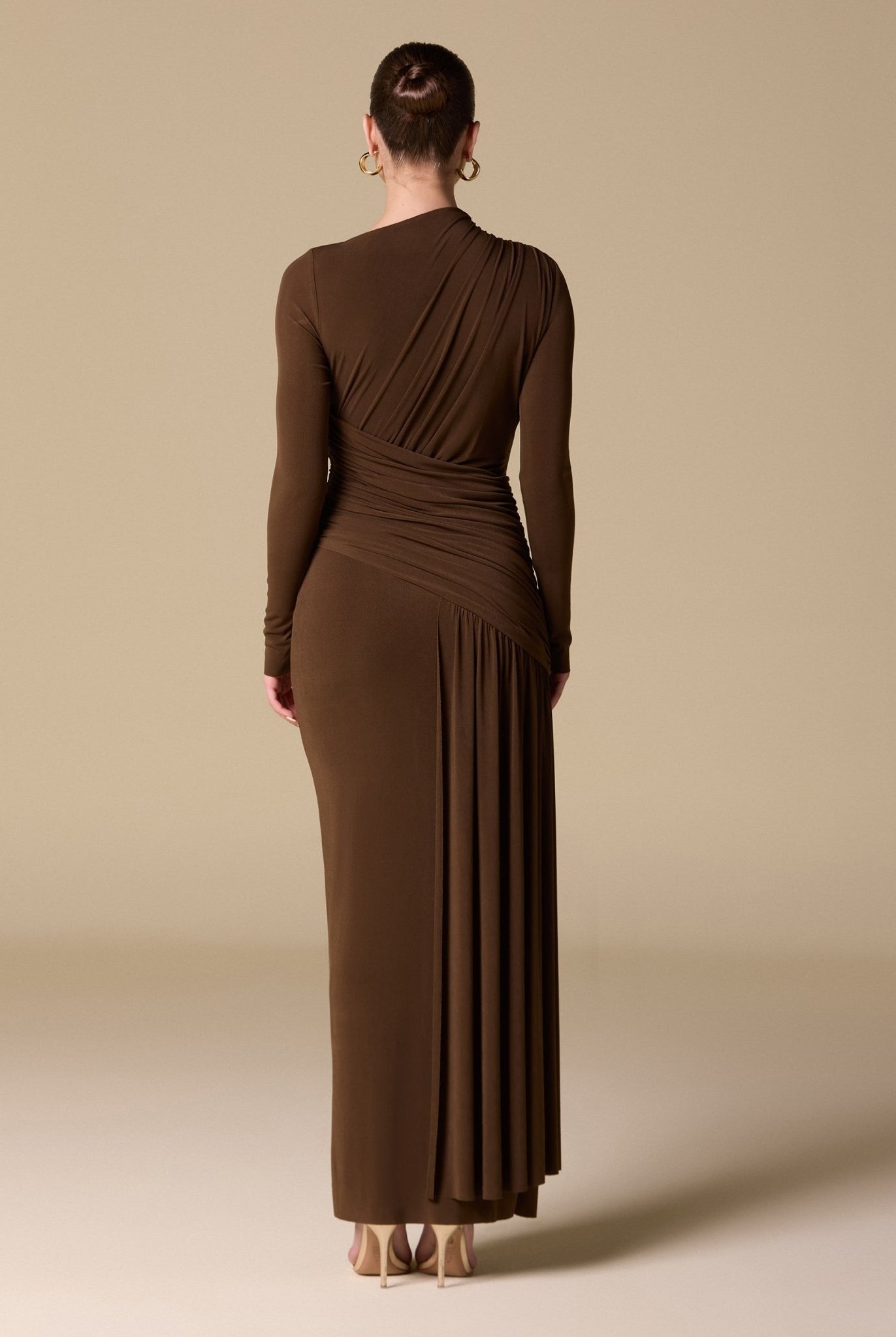 Jersey Draped Long Sleeve Maxi Dress - shopaleena