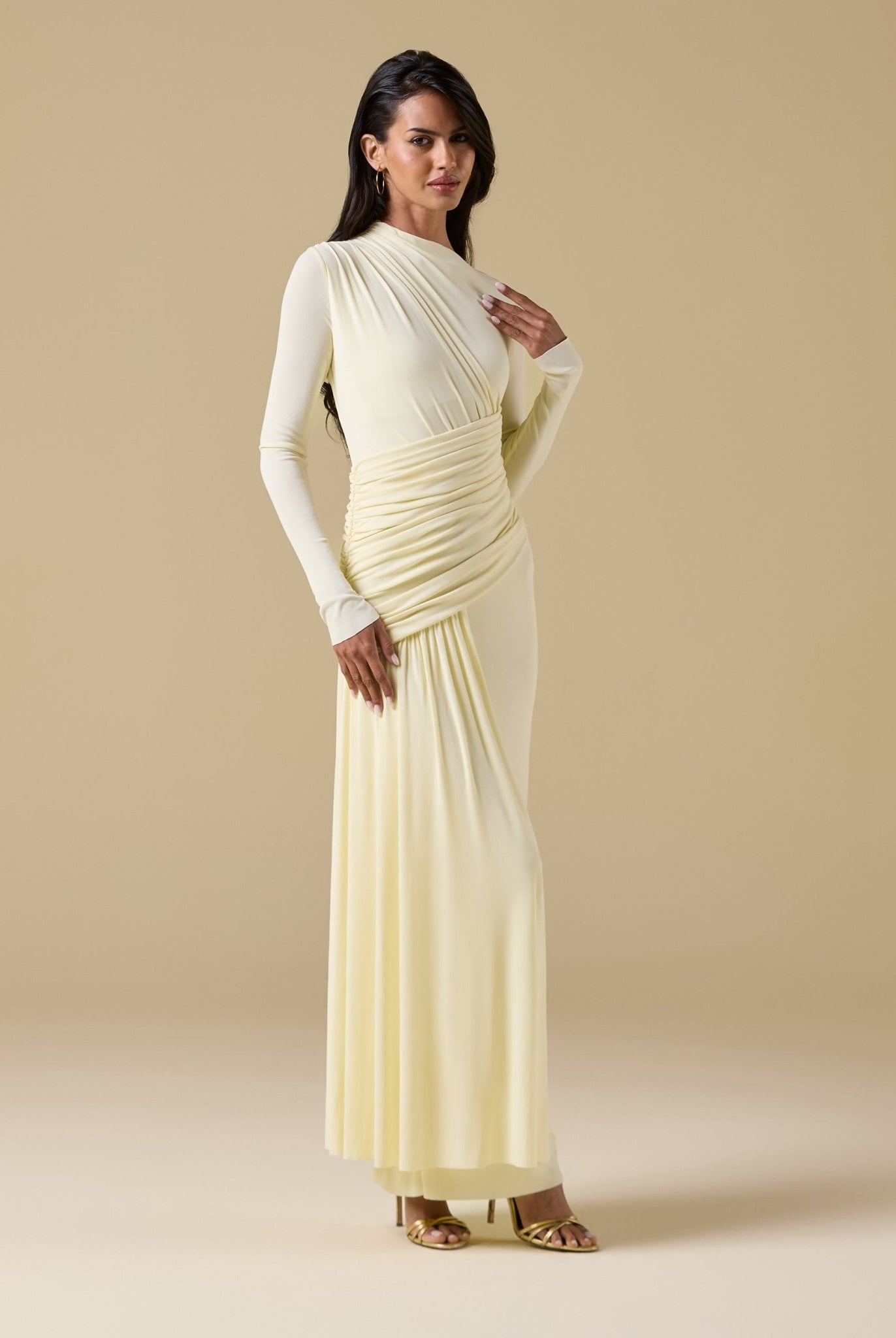 Jersey Draped Long Sleeve Maxi Dress - shopaleena
