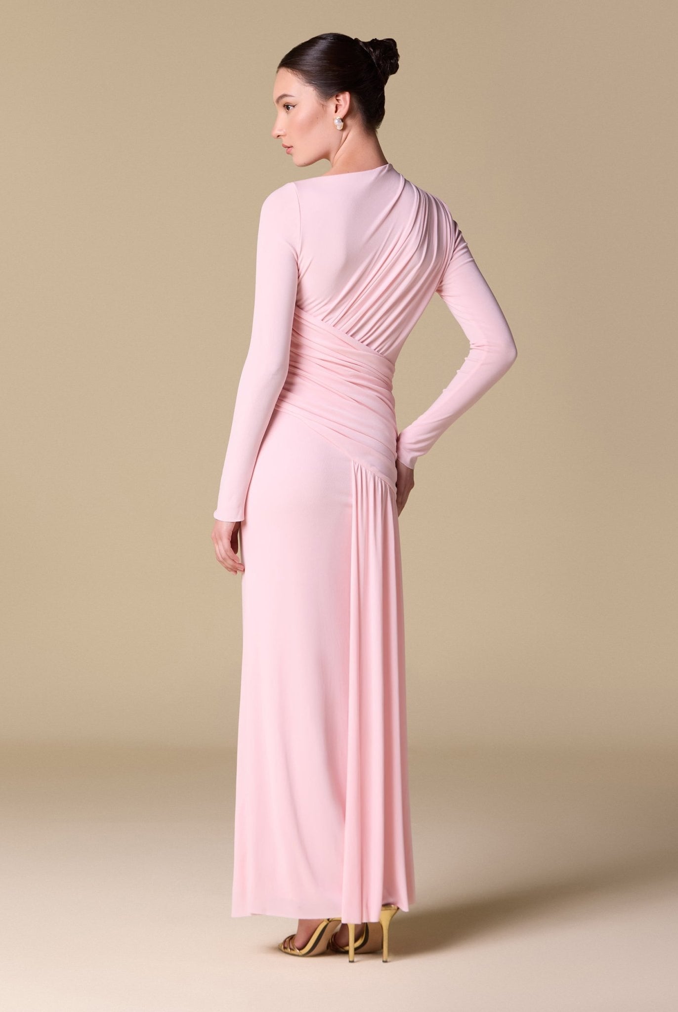 Jersey Draped Long Sleeve Maxi Dress - shopaleena