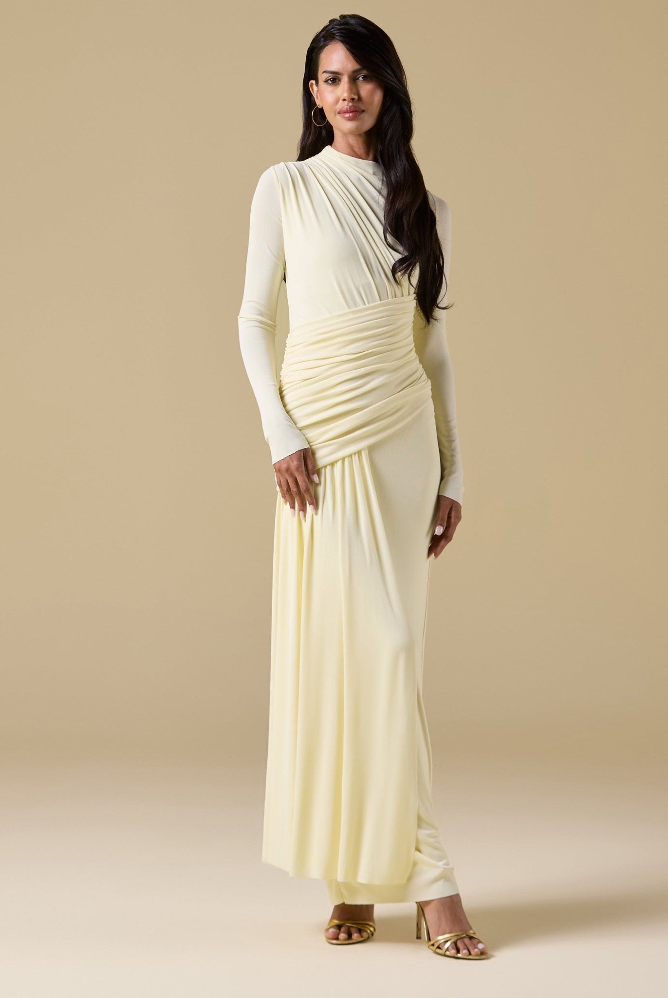 Jersey Draped Long Sleeve Maxi Dress - shopaleena