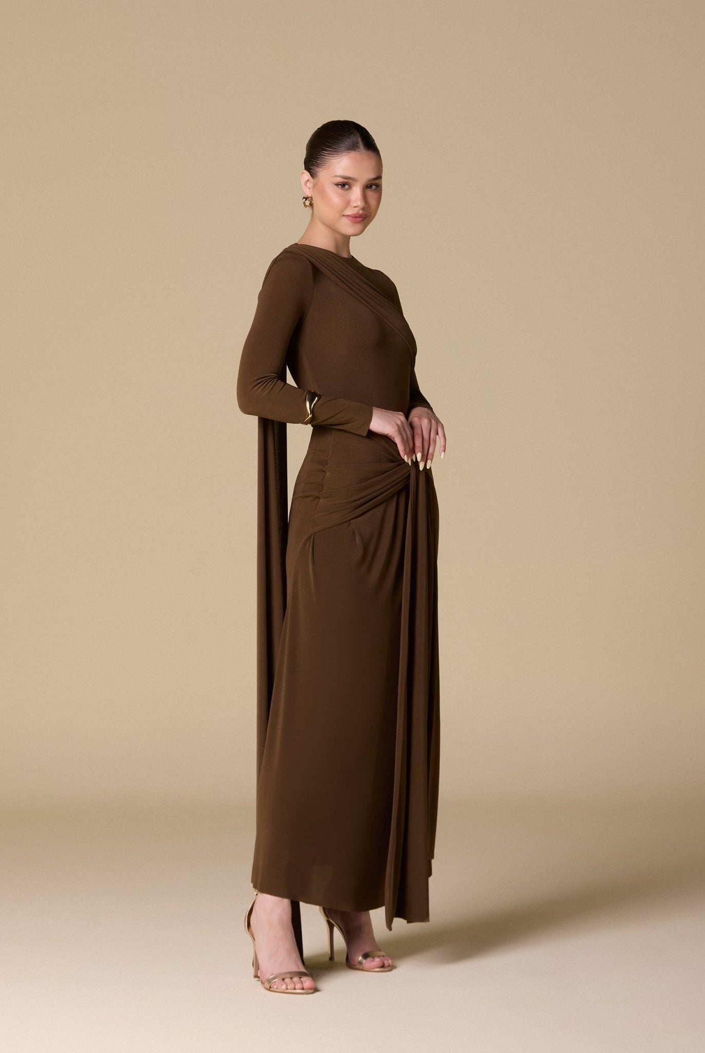 Jersey Draped Maxi Dress with Back Scarf - shopaleena