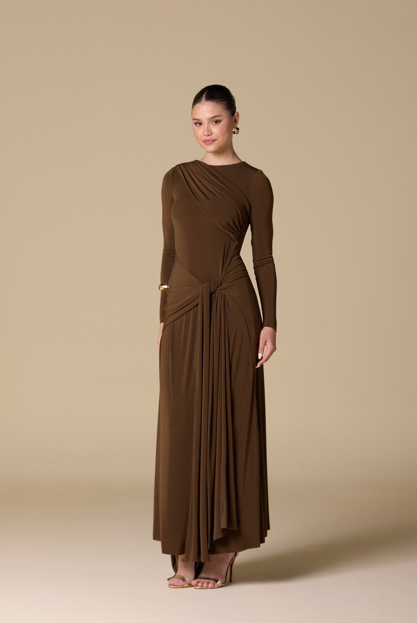 Jersey Draped Maxi Dress with Back Scarf - shopaleena
