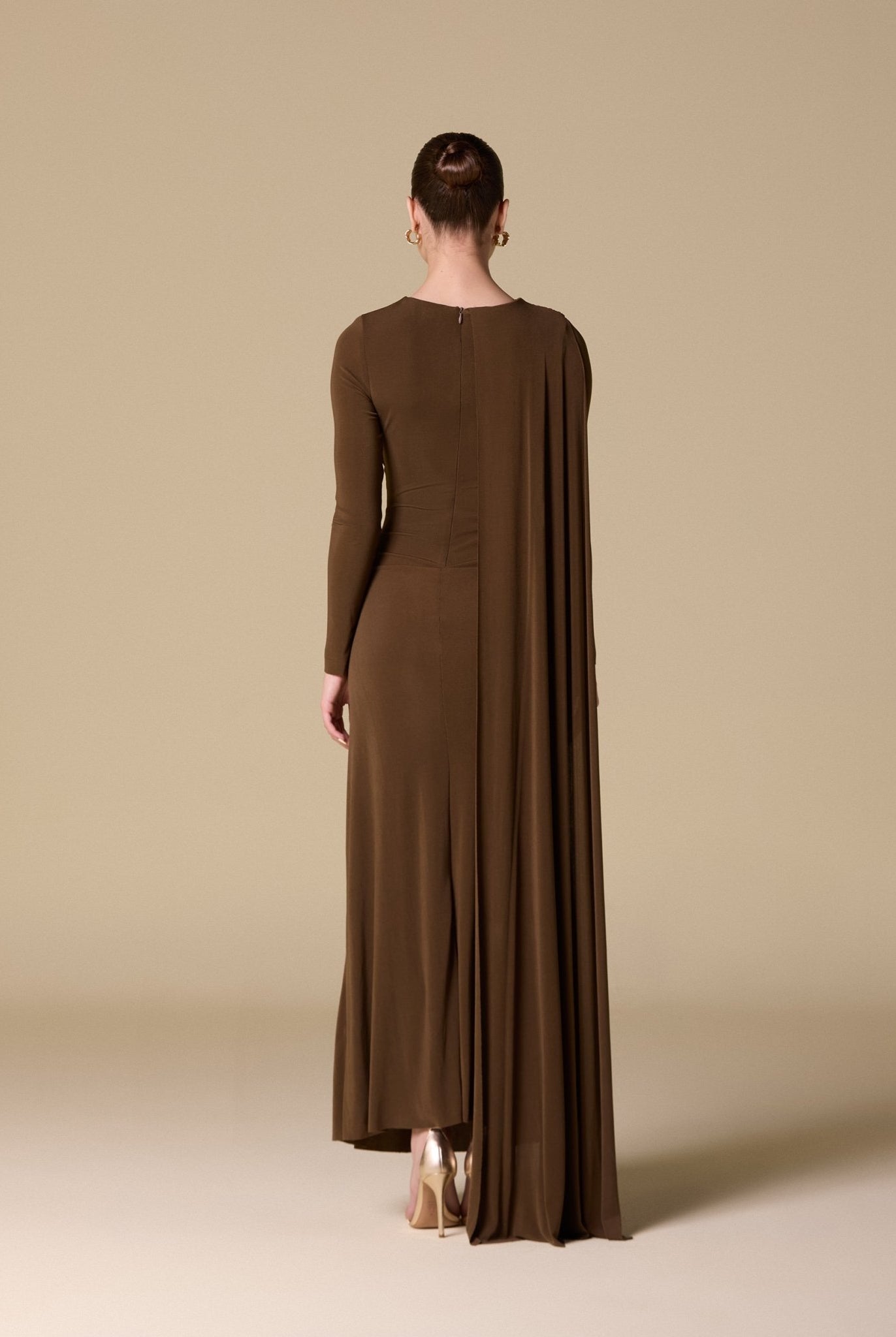 Jersey Draped Maxi Dress with Back Scarf - shopaleena