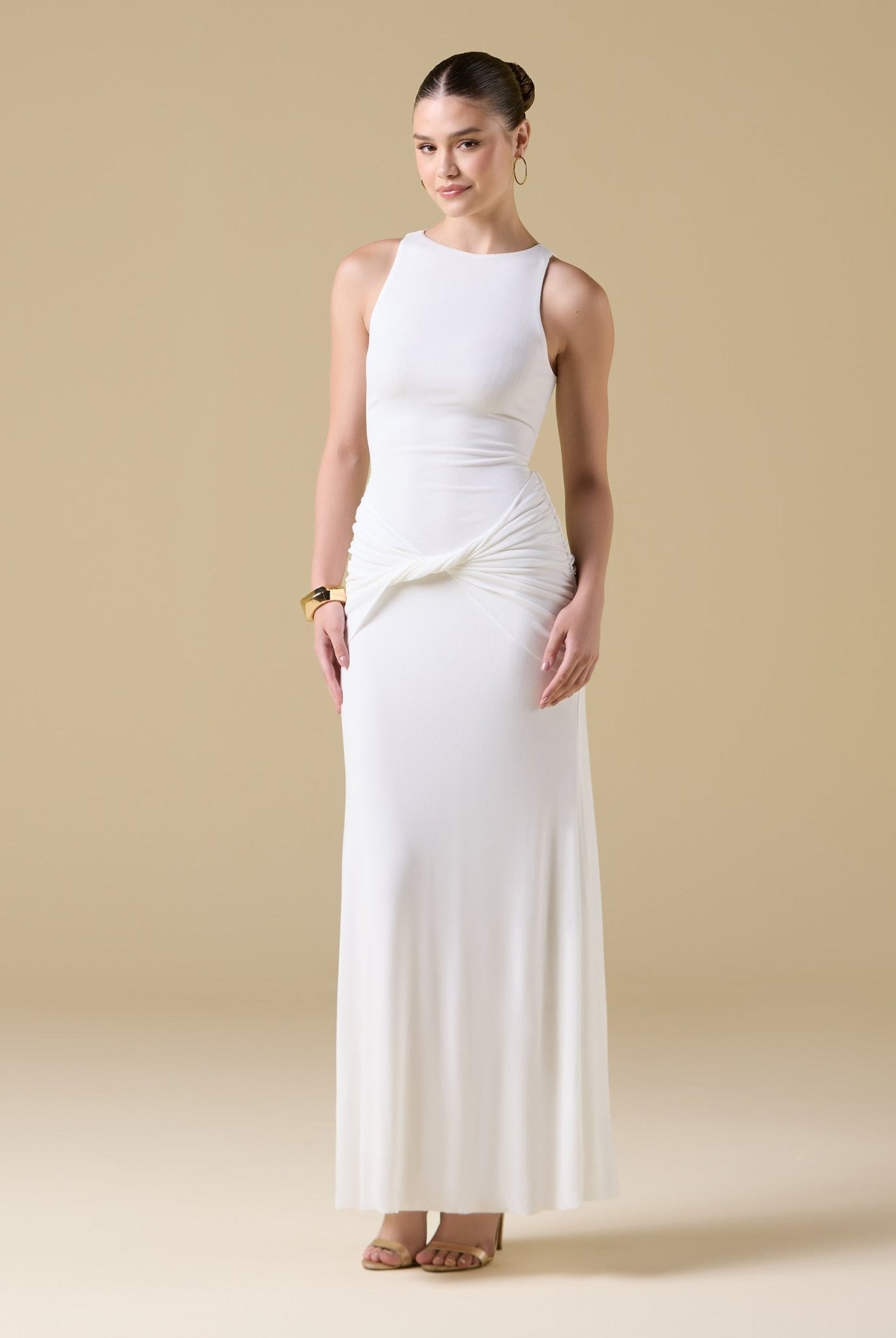 Jersey Draped Twist Detail Maxi Dress - shopaleena