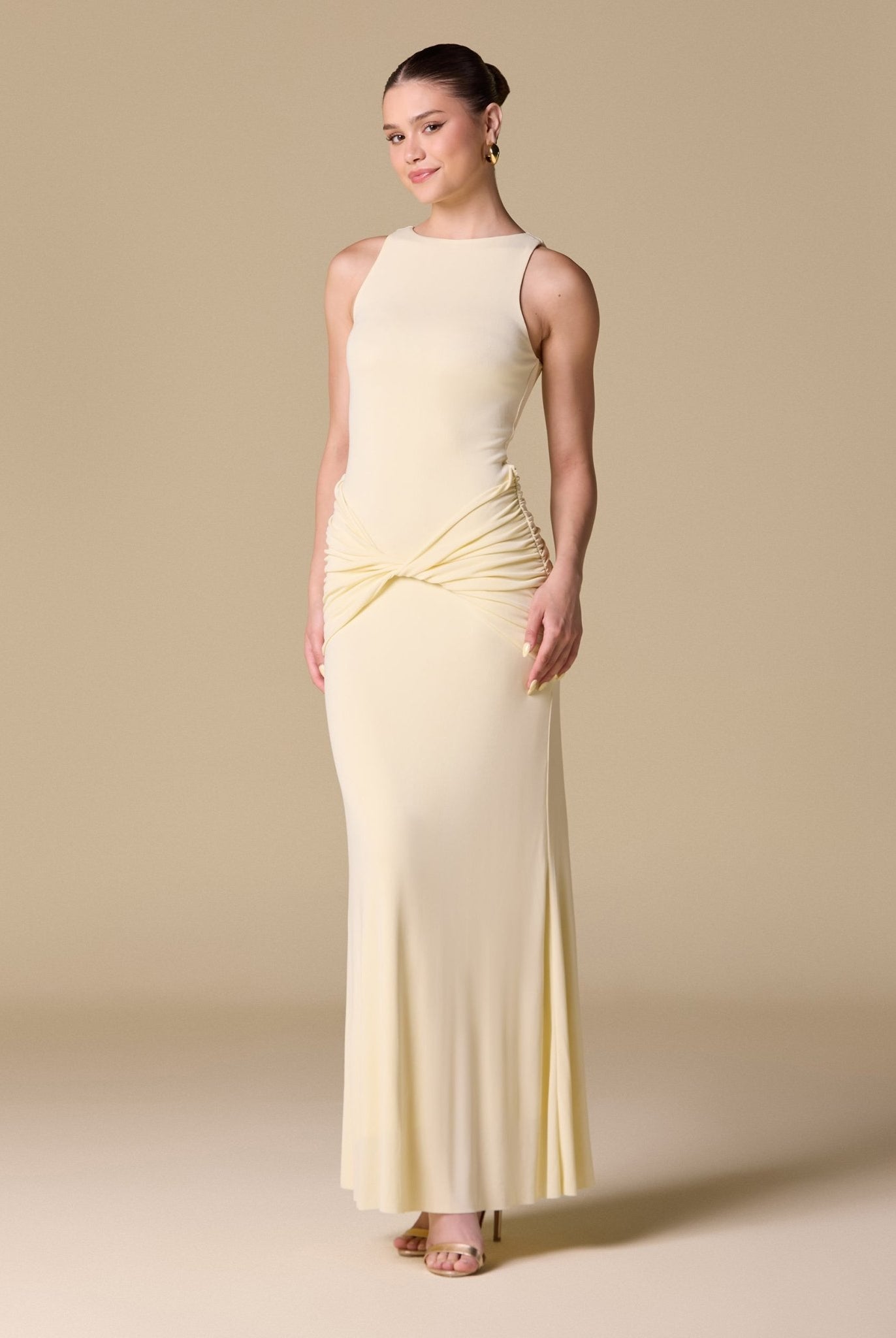 Jersey Draped Twist Detail Maxi Dress - shopaleena