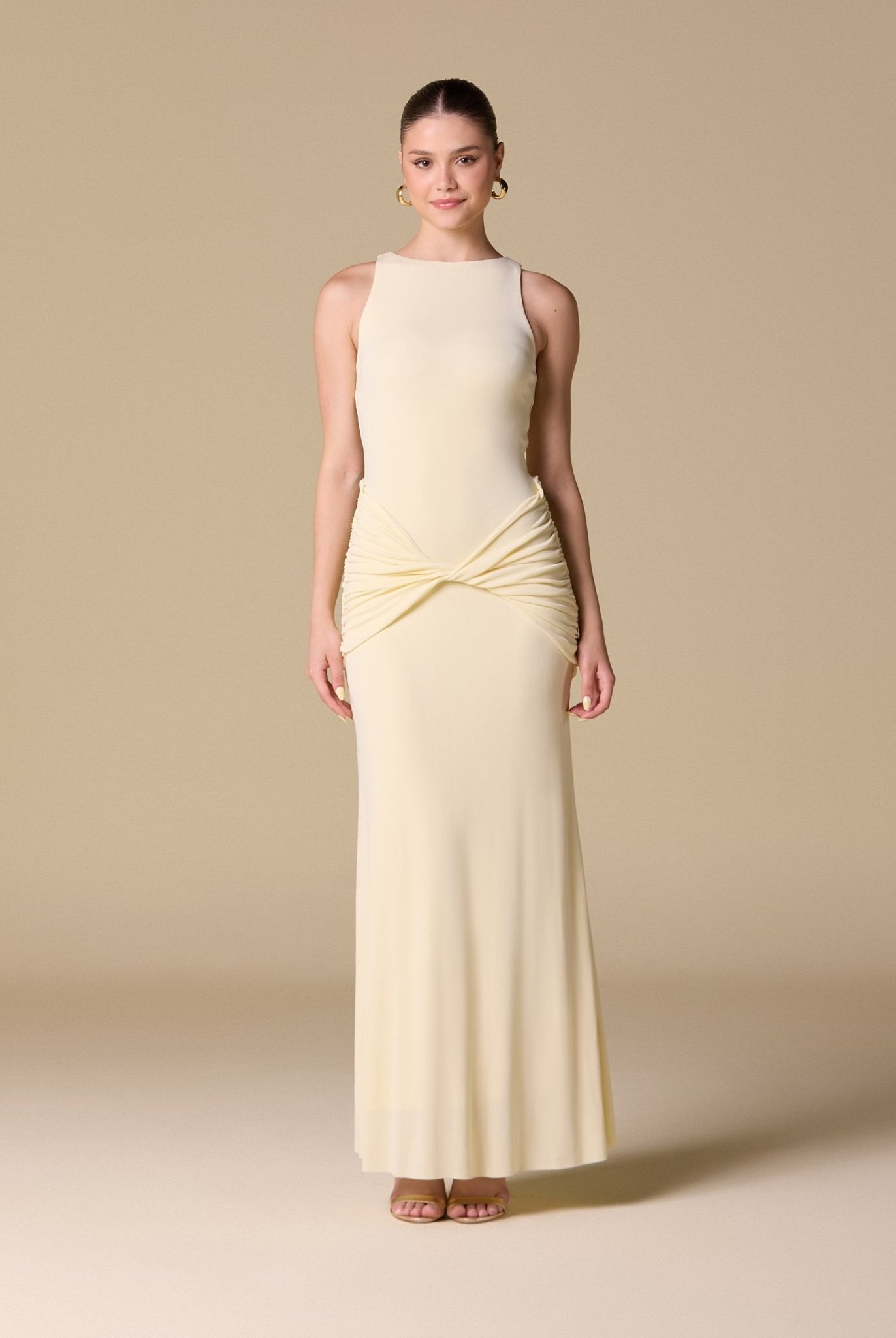 Jersey Draped Twist Detail Maxi Dress - shopaleena