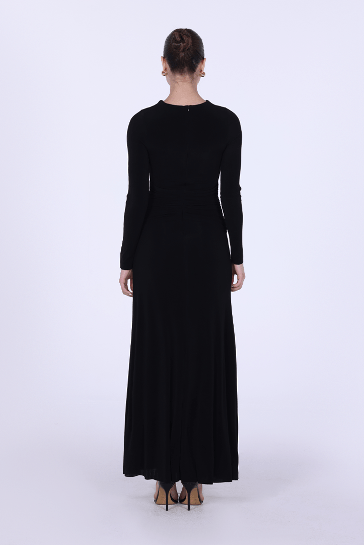 Jersey Gathered Maxi Dress with Chest Cut - Out - shopaleena