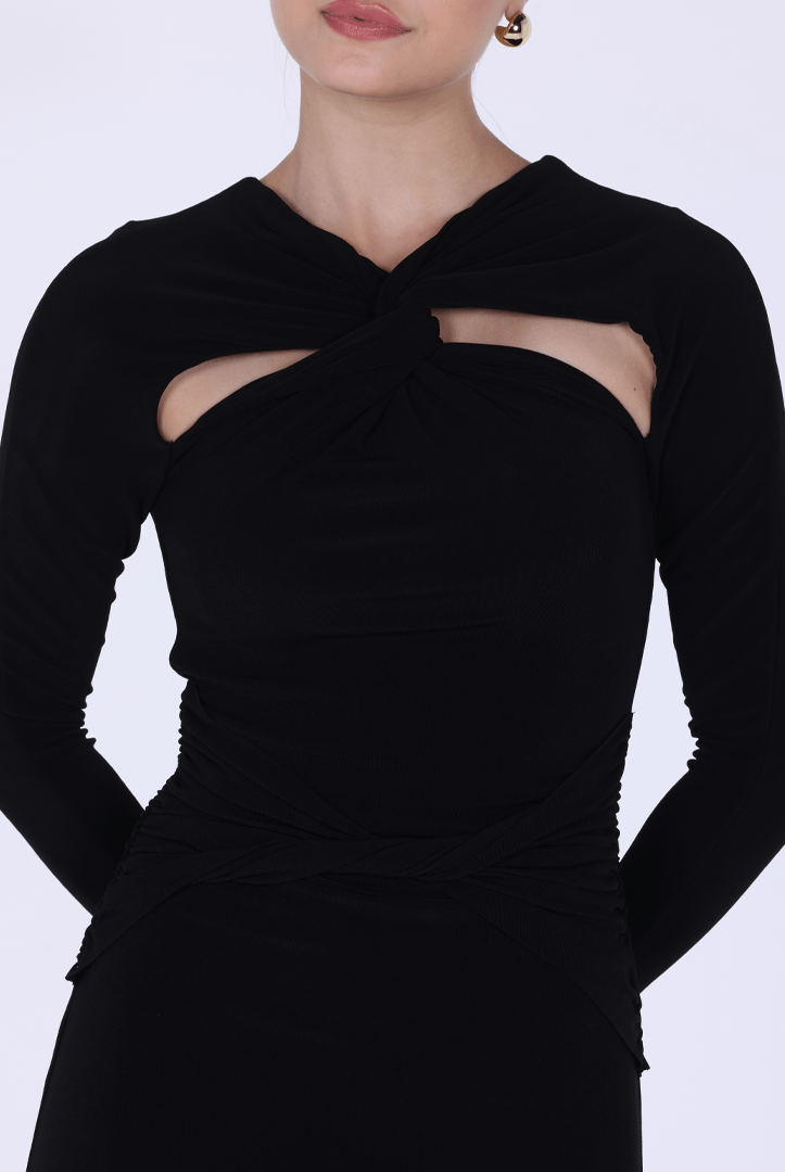 Jersey Gathered Maxi Dress with Chest Cut - Out - shopaleena