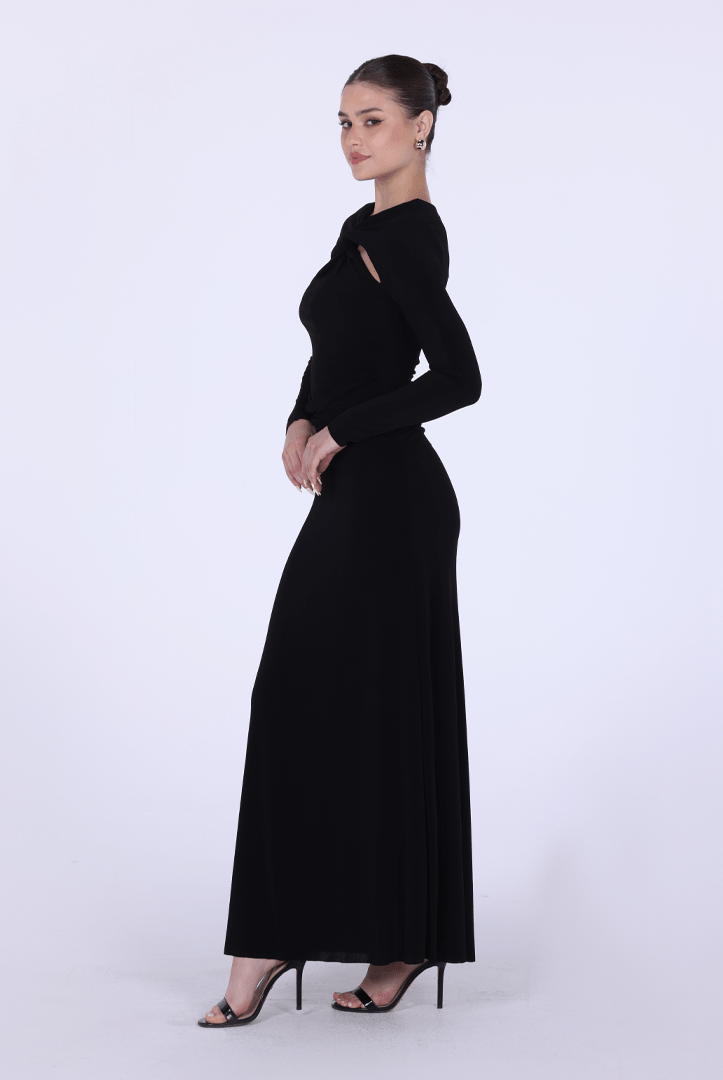 Jersey Gathered Maxi Dress with Chest Cut - Out - shopaleena