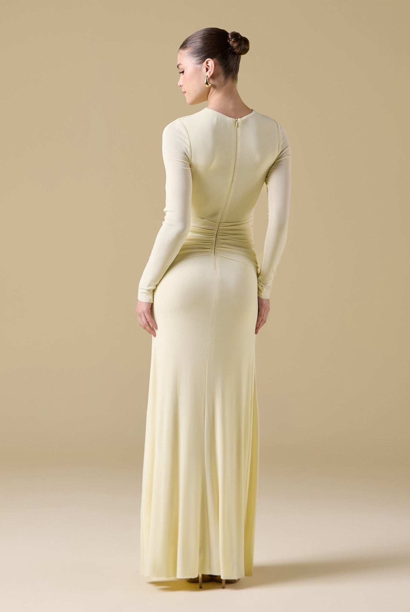 Jersey Gathered Maxi Dress with Chest Cut - Out - shopaleena