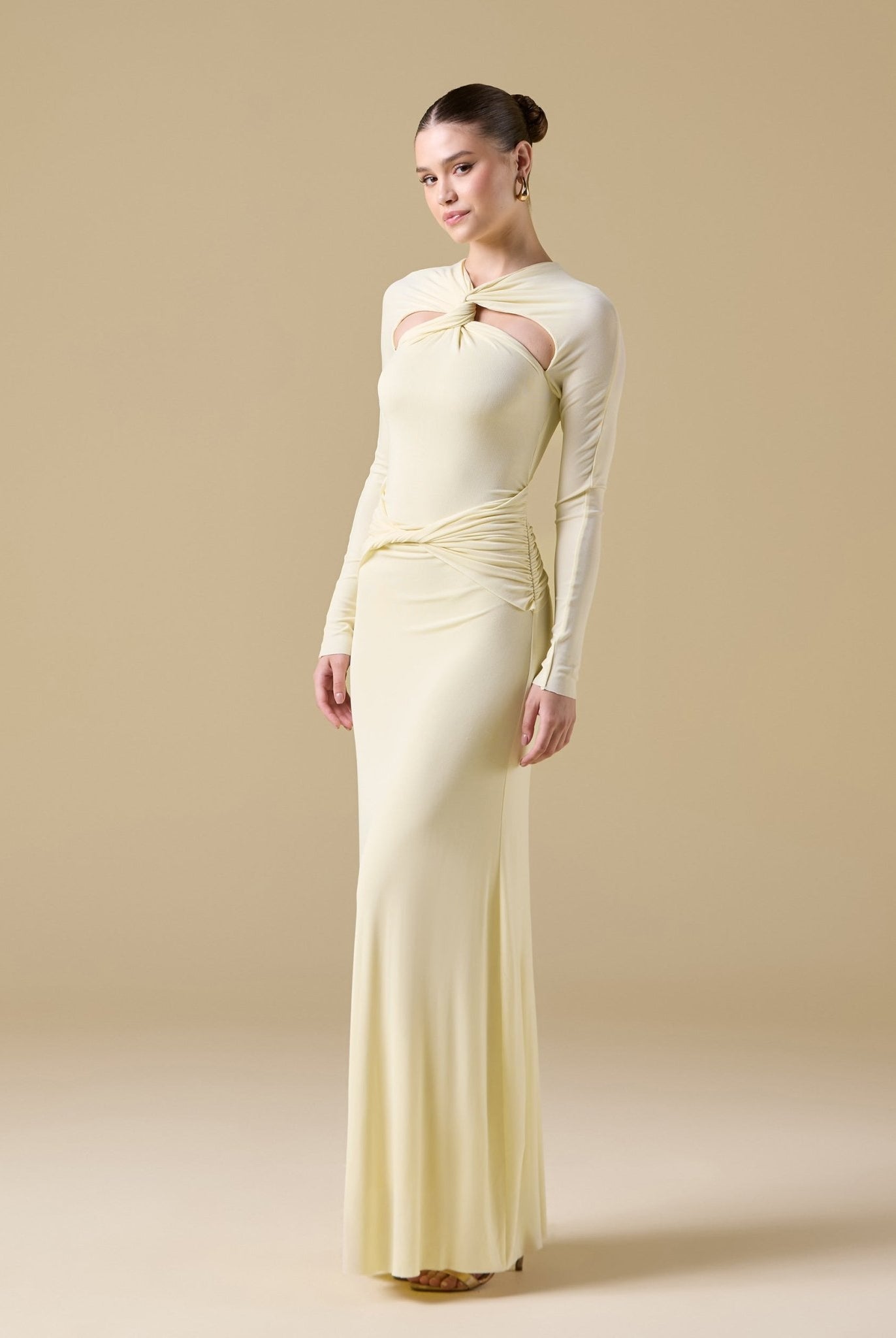 Jersey Gathered Maxi Dress with Chest Cut - Out - shopaleena